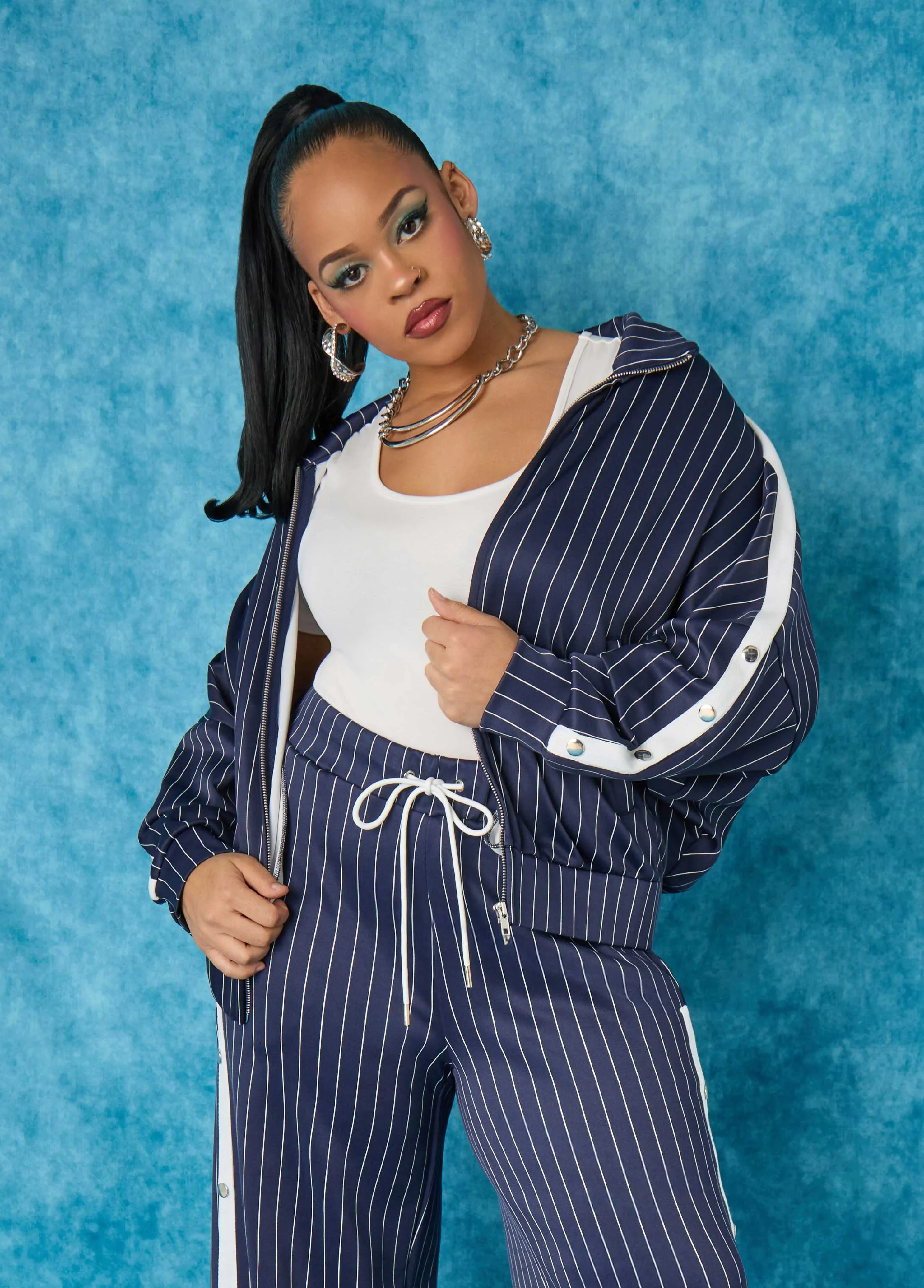 Pinstriped Track Jacket sold by Ashley Stewart product image thumbnail 2