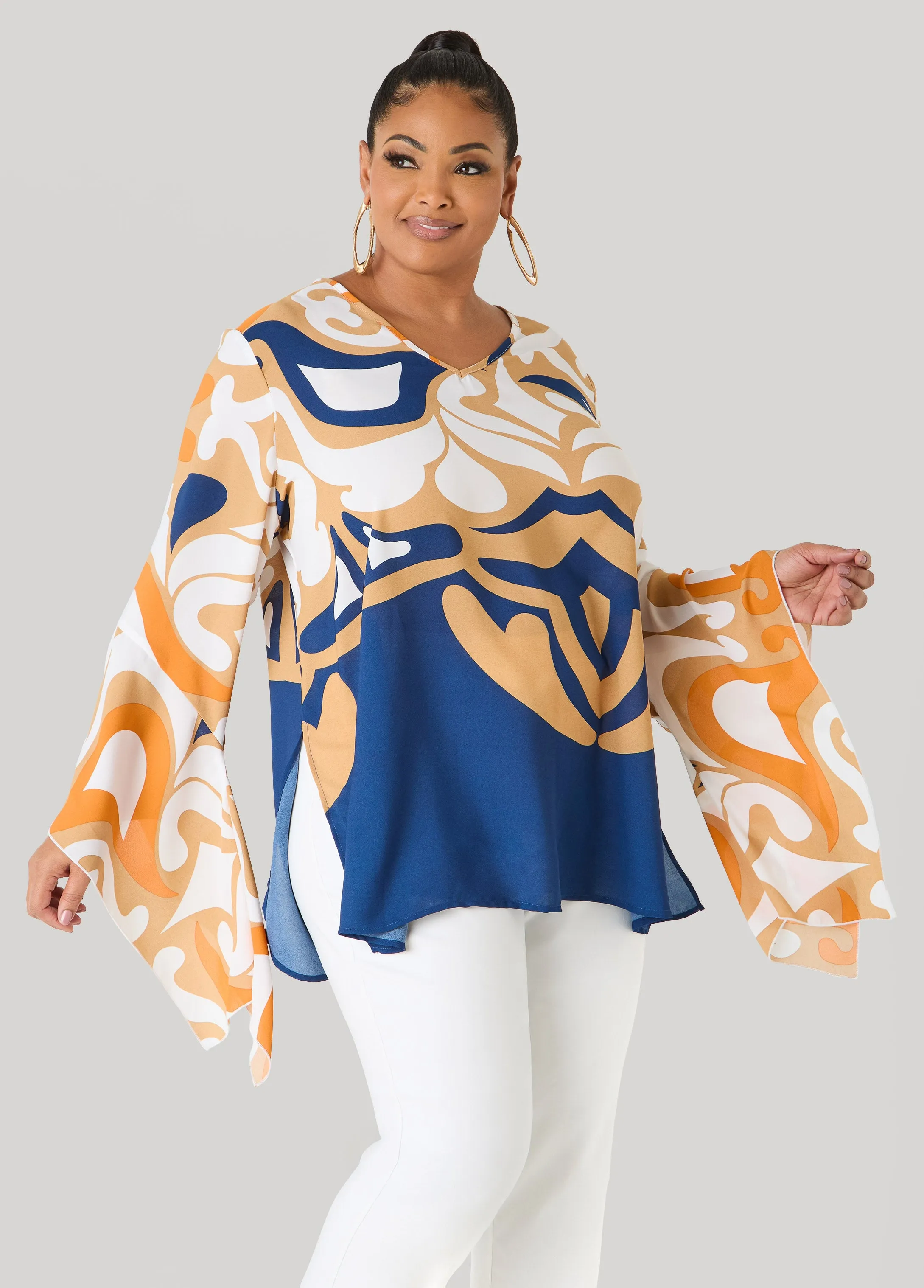 Printed Drama Sleeved Blouse sold by Ashley Stewart