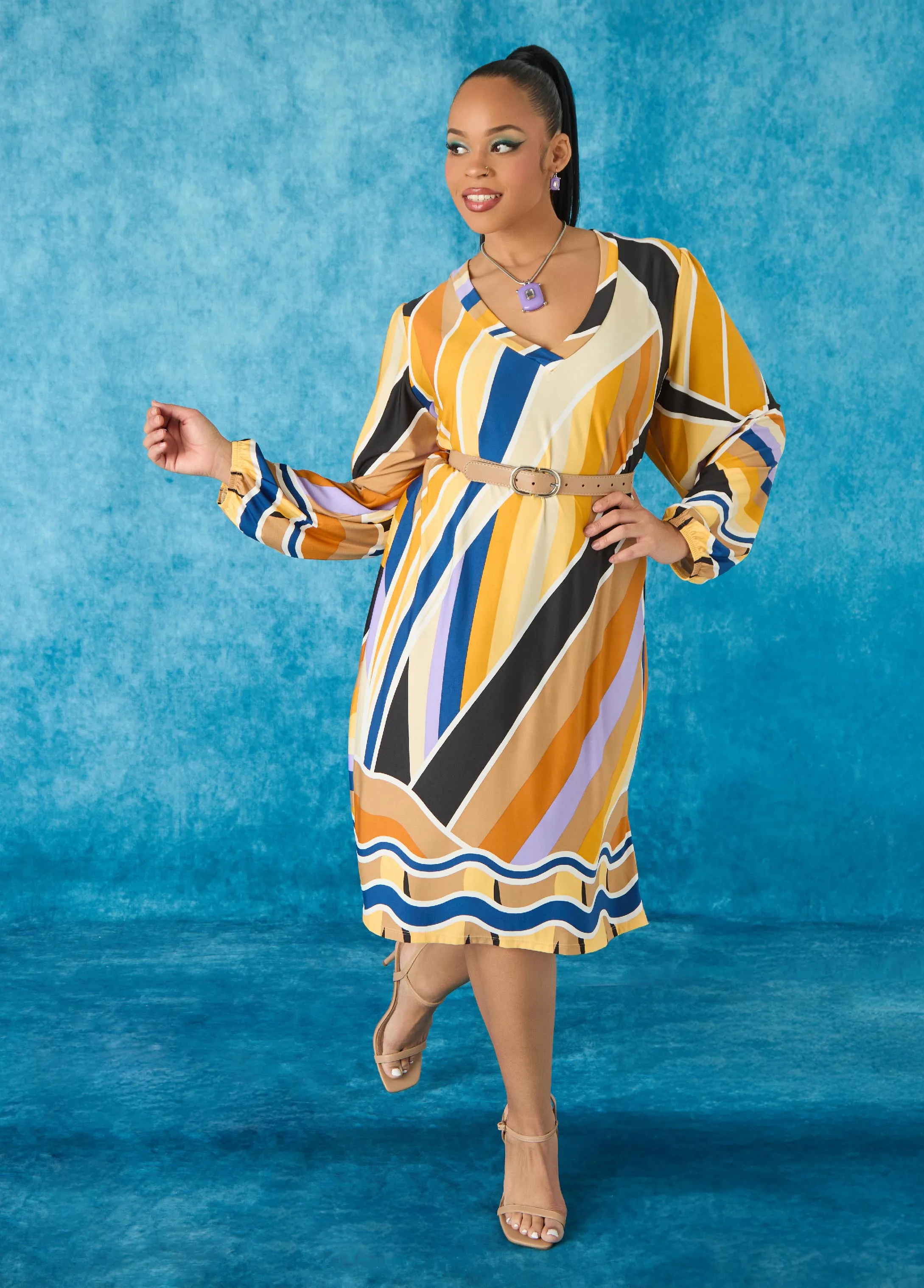 Abstract Print Bodycon Dress sold by Ashley Stewart