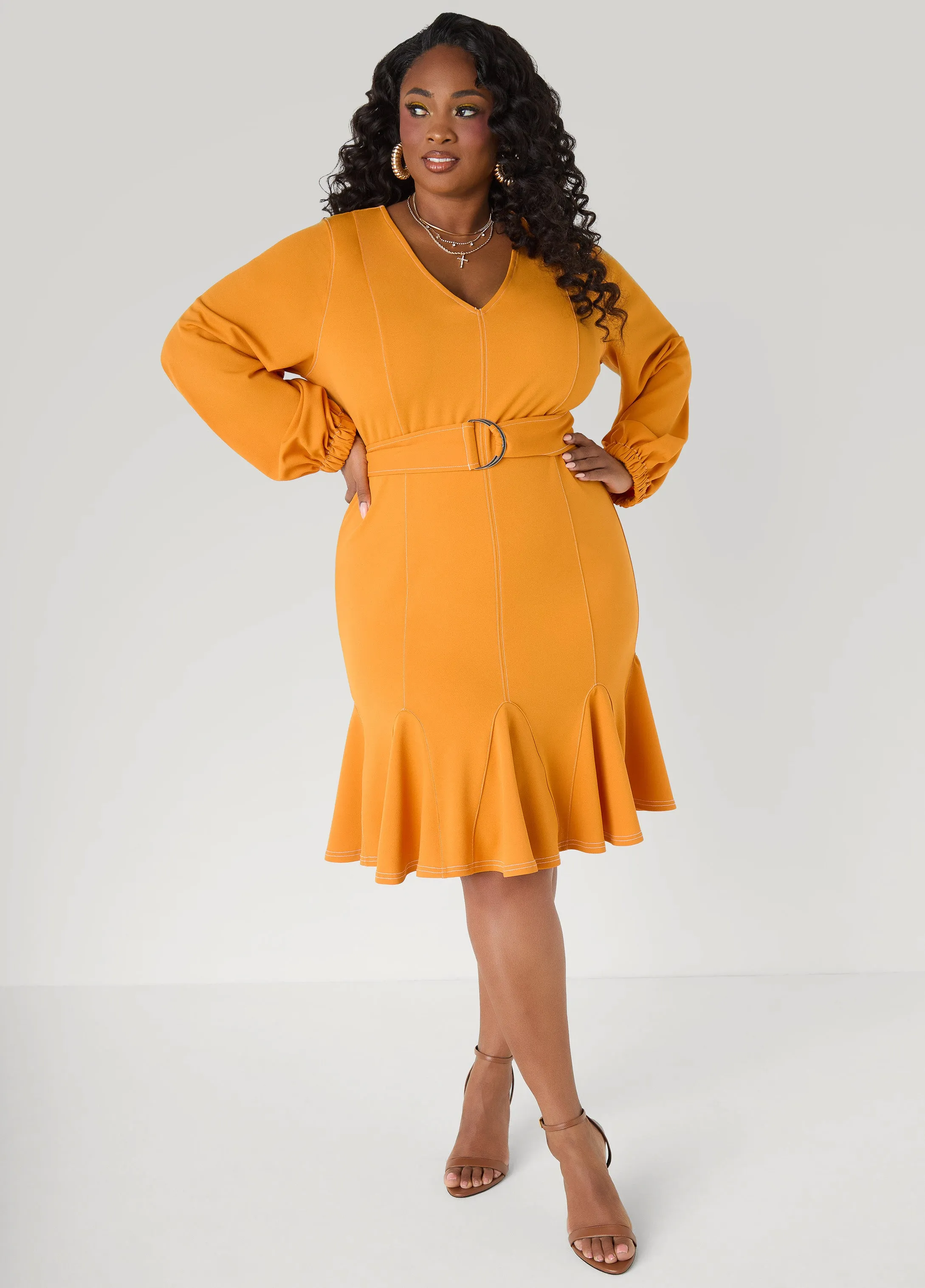 Flounced Seam Detailed Dress sold by Ashley Stewart product image thumbnail 3