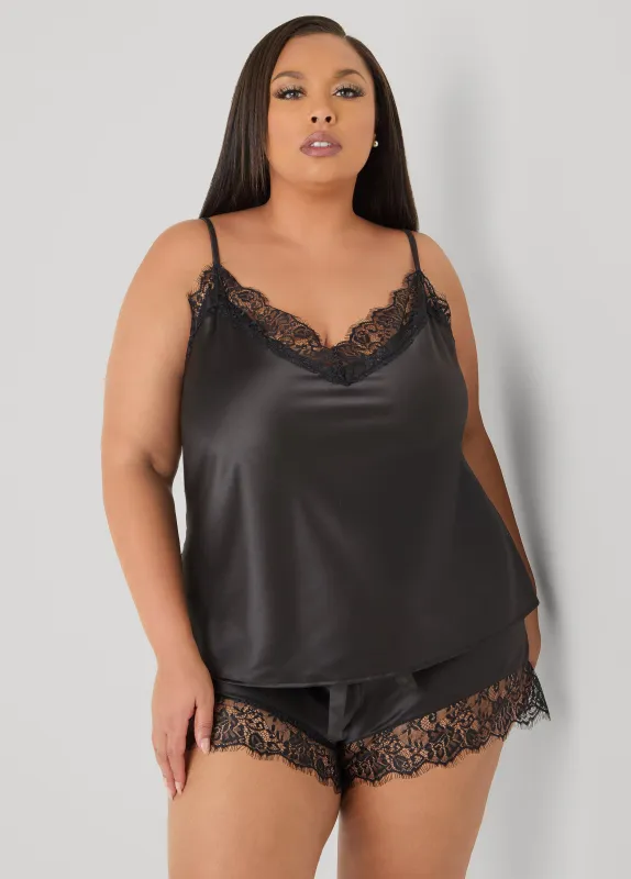 Lace Trimmed Satin PJs Shorts Set sold by Ashley Stewart