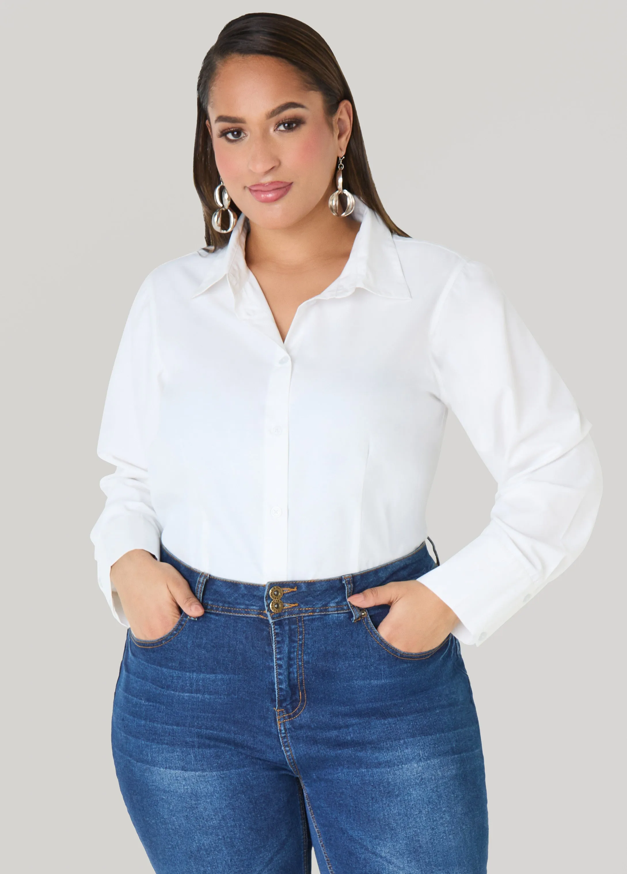 Tall Cotton Blend Collared Shirt sold by Ashley Stewart