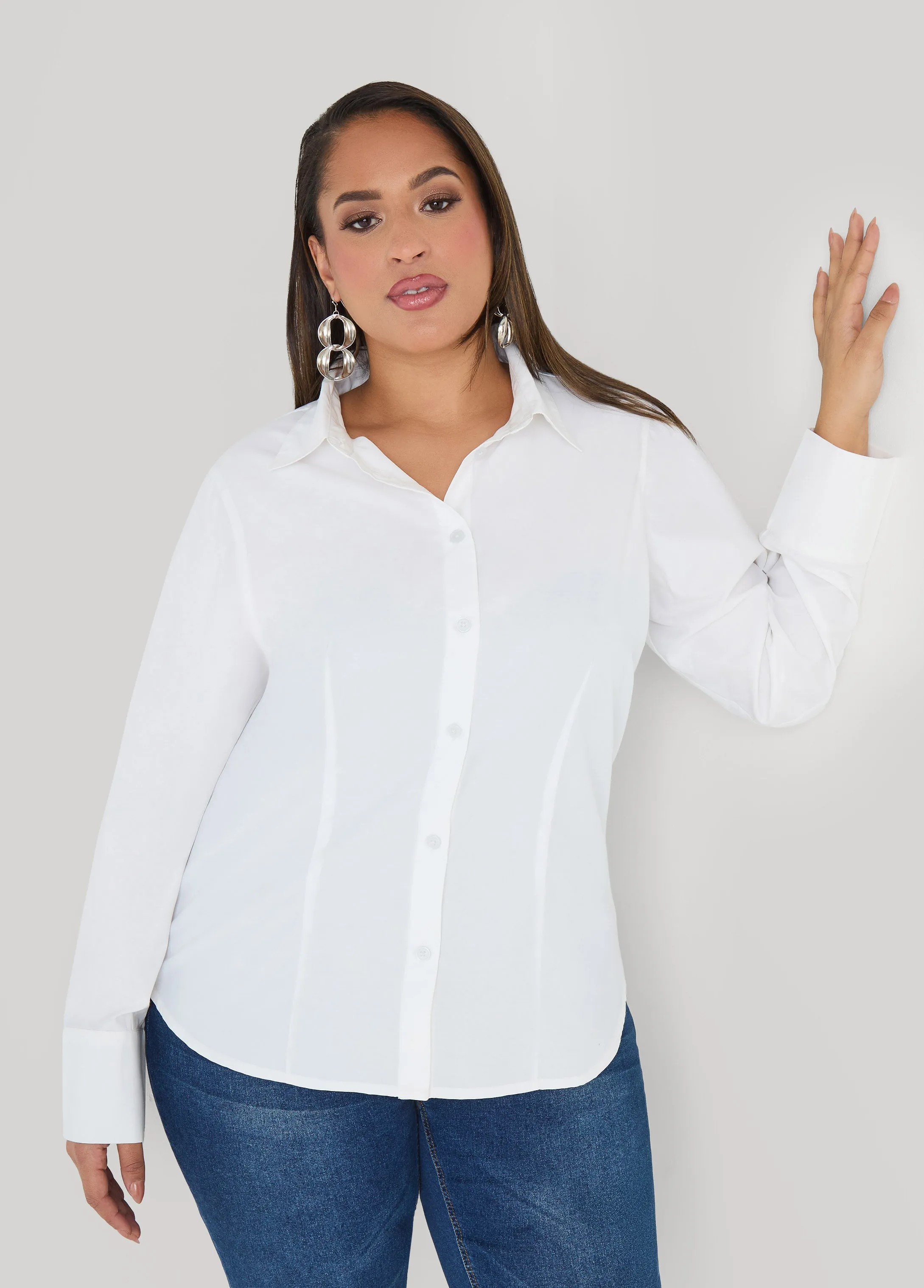 Tall Cotton Blend Collared Shirt sold by Ashley Stewart product image thumbnail 4
