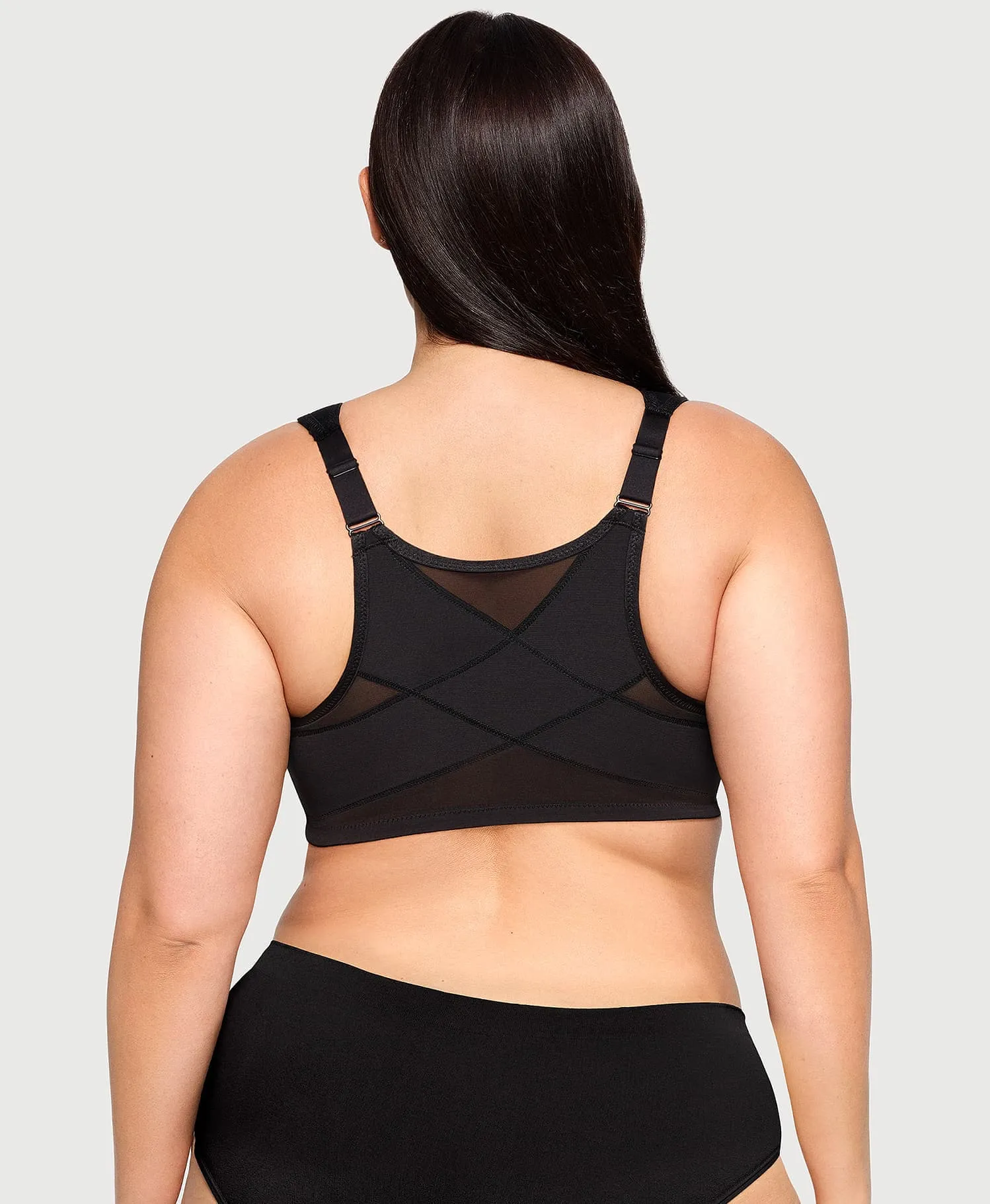 Front-Closure Posture Back WonderWire Lace Bra Black sold by Ashley Stewart product image thumbnail 2
