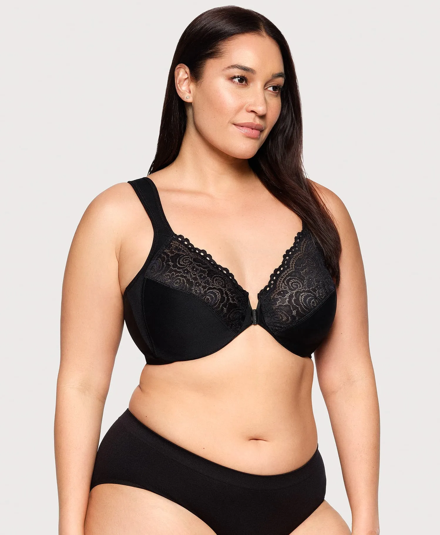 Front-Closure Posture Back WonderWire Lace Bra Black sold by Ashley Stewart product image thumbnail 3