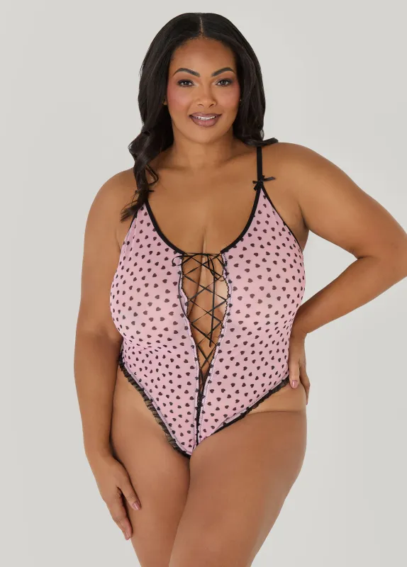 Heart Print Crotchless Bodysuit made by Ashley Stewart