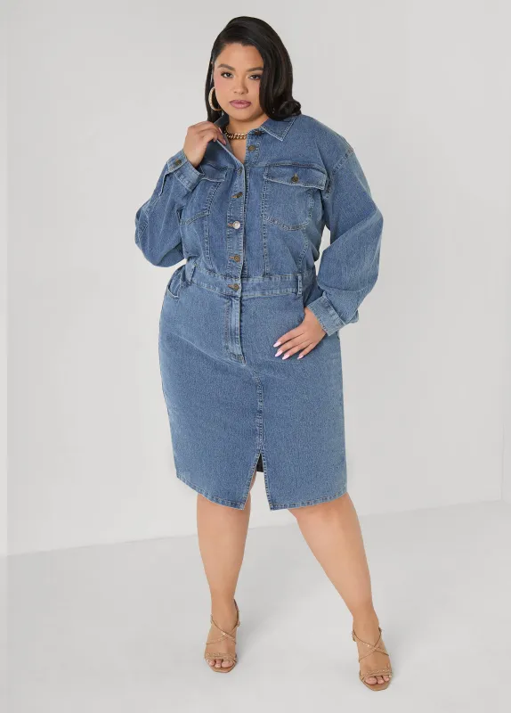 Front Split Denim Shirtdress sold by Ashley Stewart
