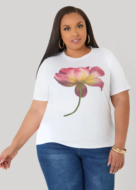 Crystal Flower Graphic Tee sold by Ashley Stewart