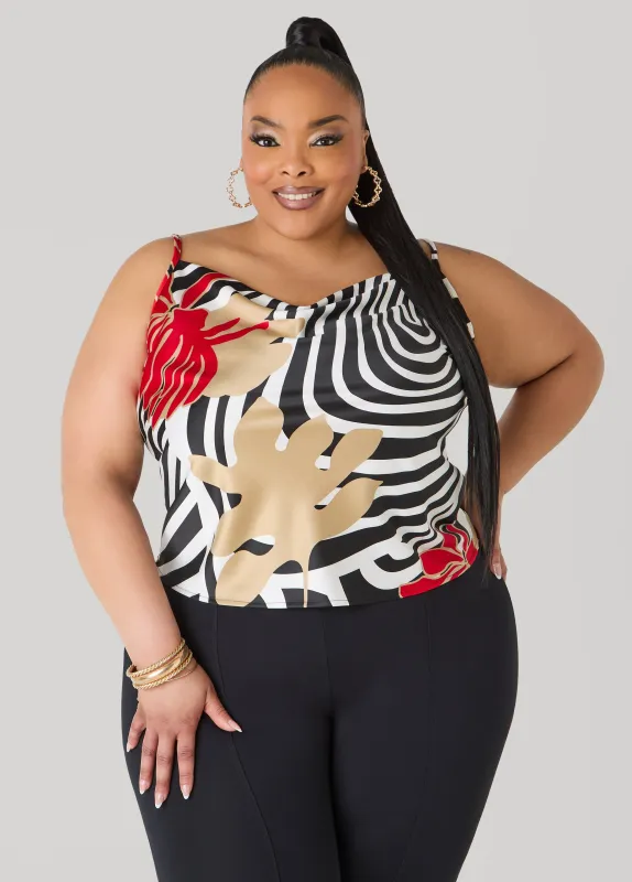 Floral Print Cowl Neck Satin Cami made by Ashley Stewart