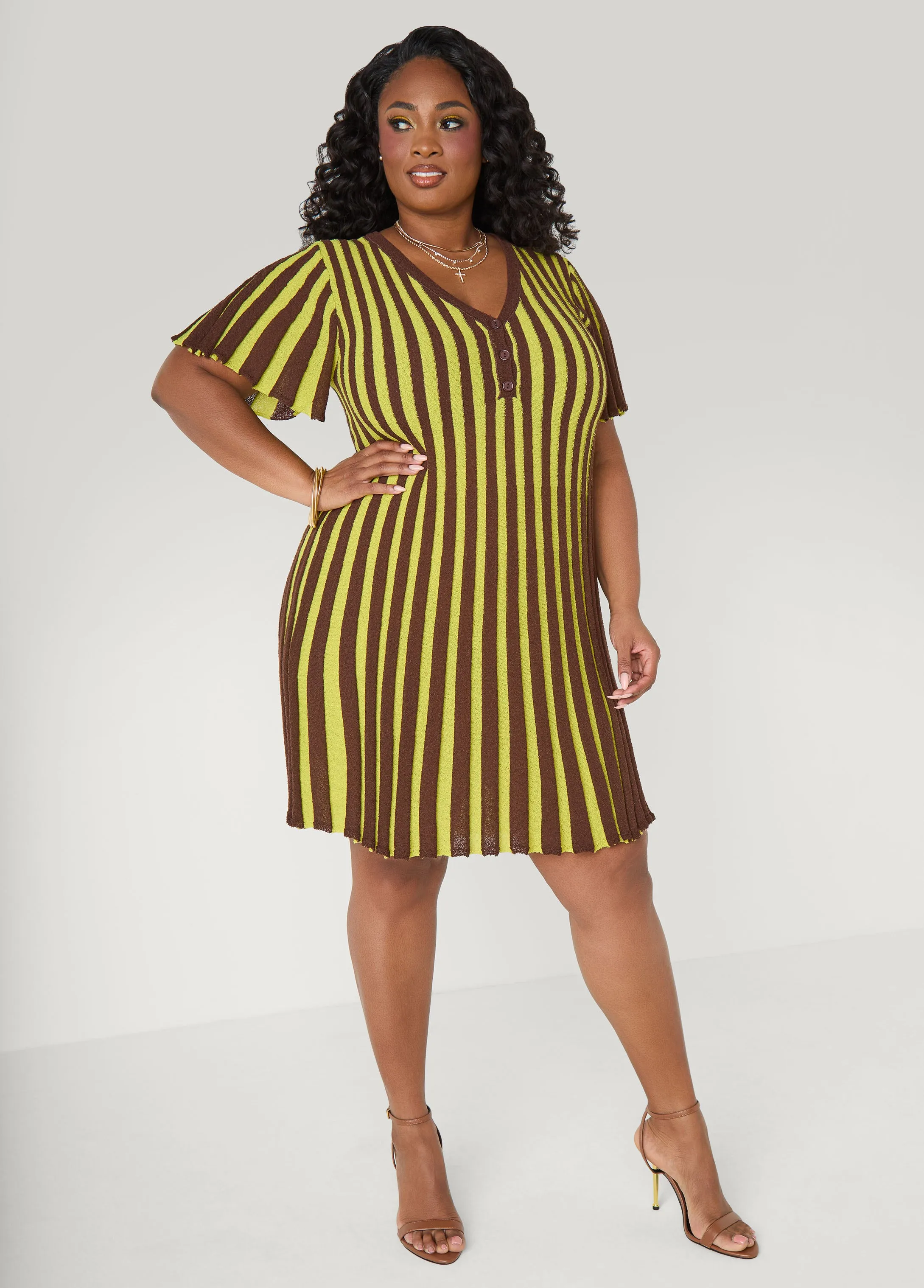 A Line Striped Sweater Dress sold by Ashley Stewart