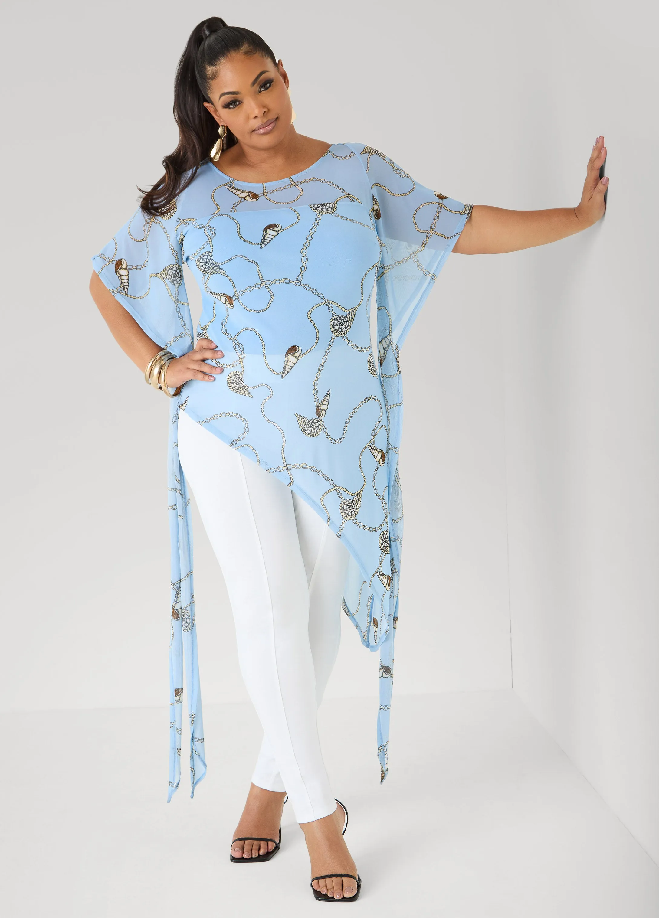 Shell Print Asymmetric Mesh Tunic sold by Ashley Stewart product image thumbnail 3
