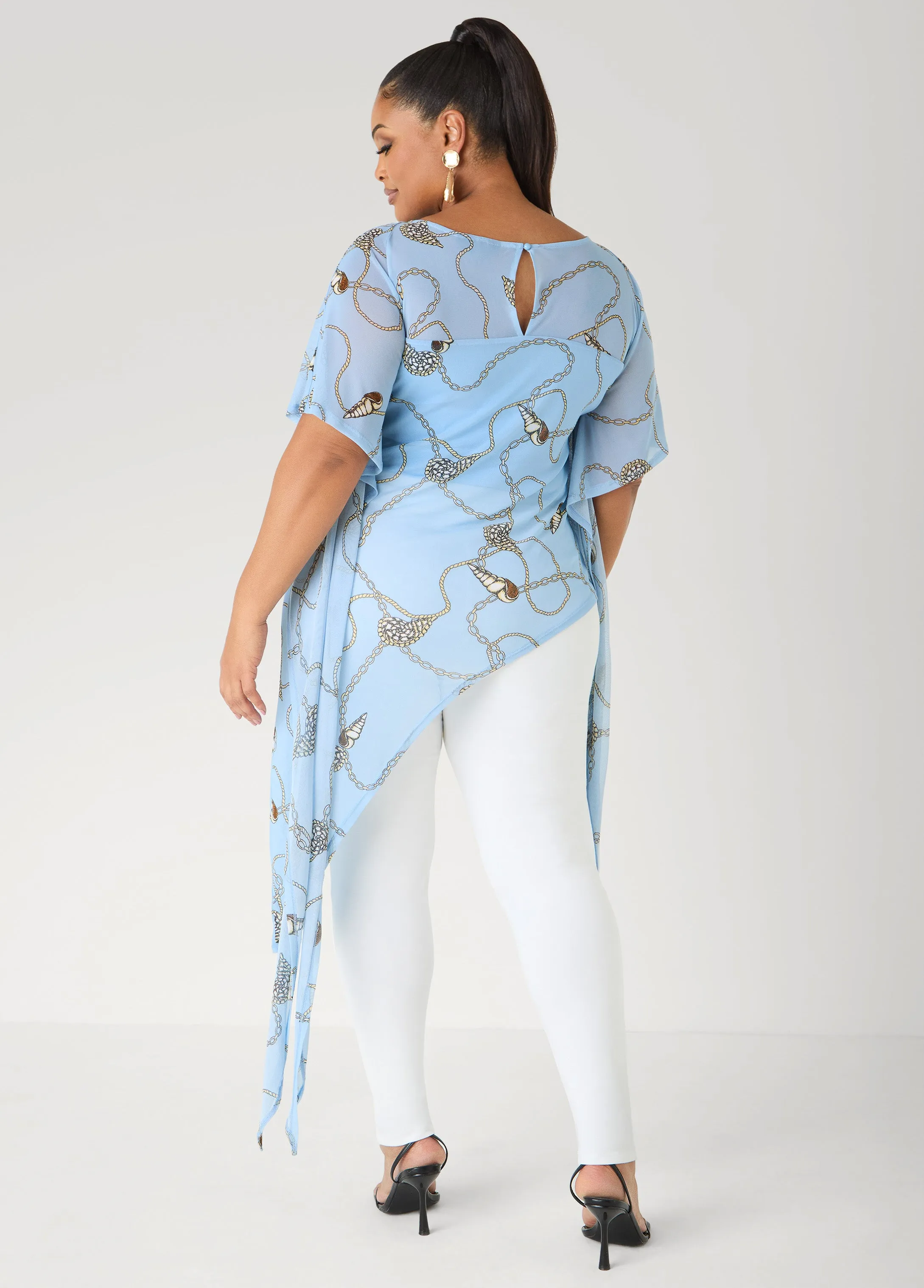 Shell Print Asymmetric Mesh Tunic sold by Ashley Stewart product image thumbnail 2