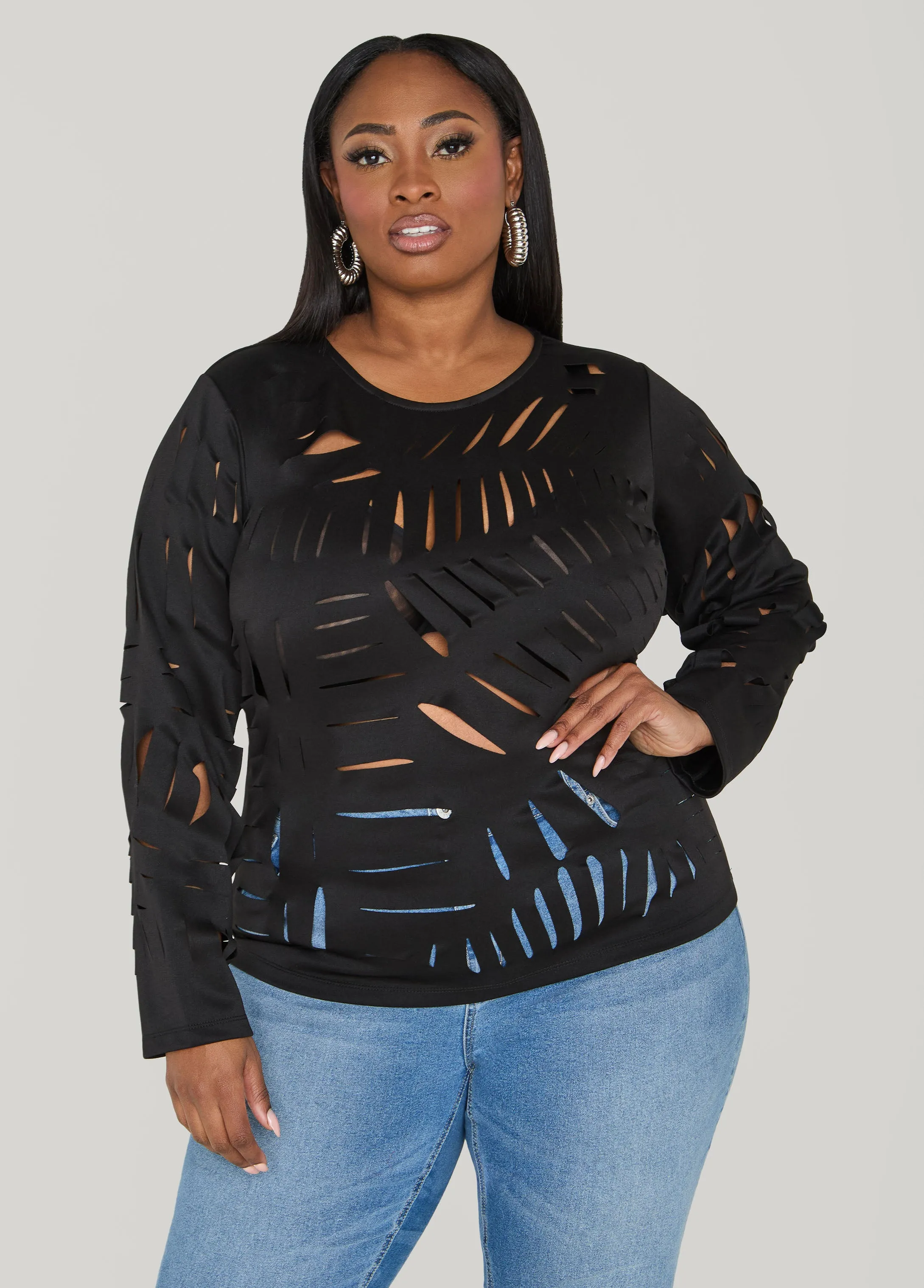 Laser Cut Scuba Top sold by Ashley Stewart