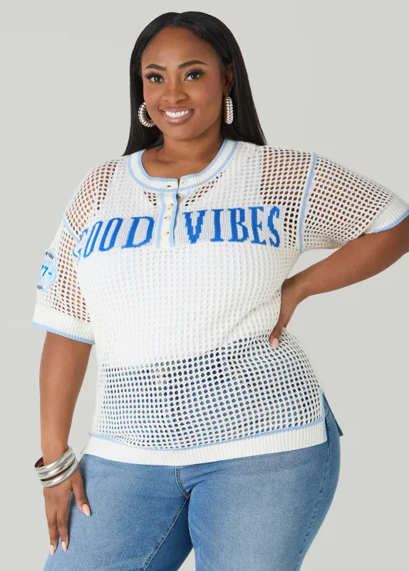 Good Vibes Open Knit Top made by Ashley Stewart