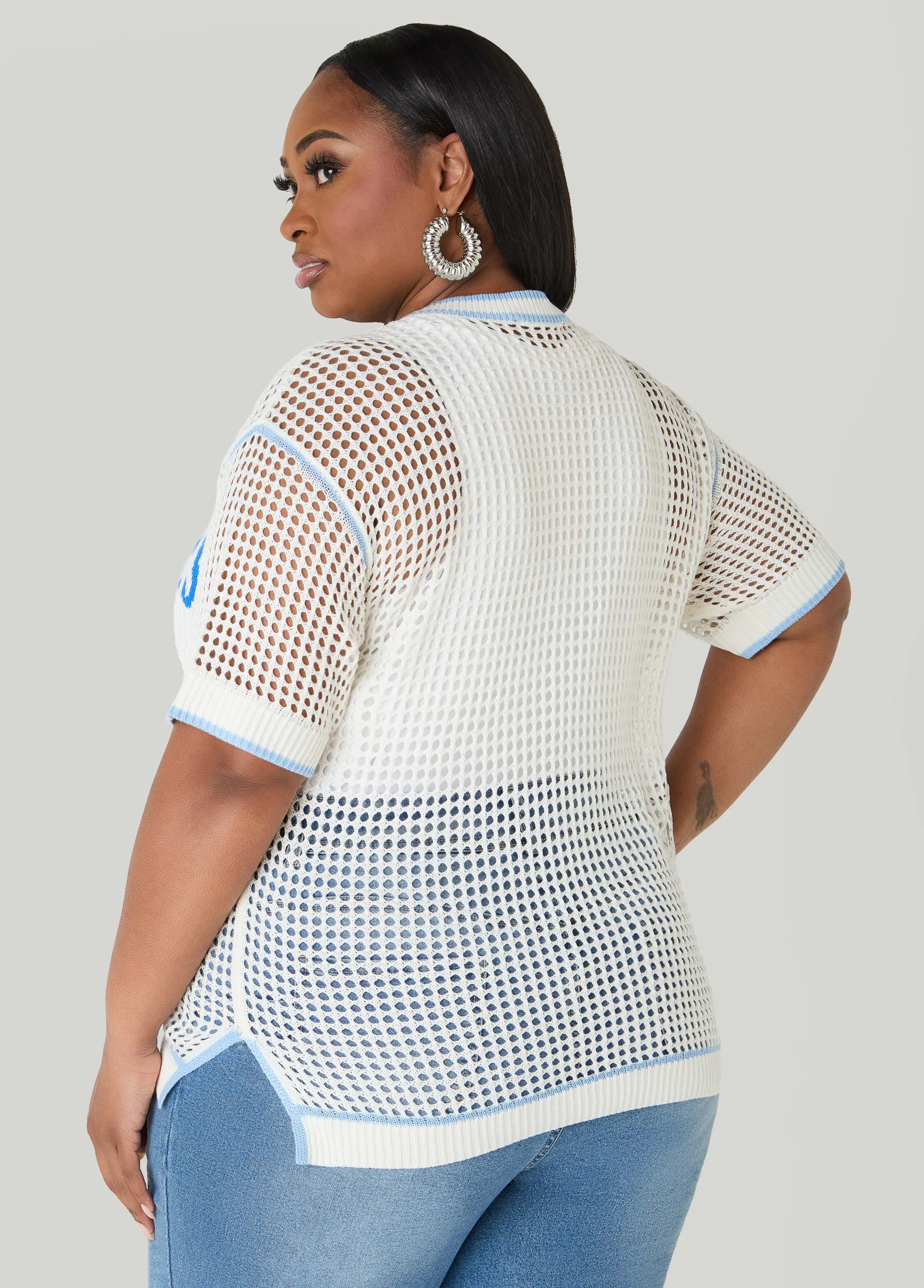 Good Vibes Open Knit Top sold by Ashley Stewart product image thumbnail 2