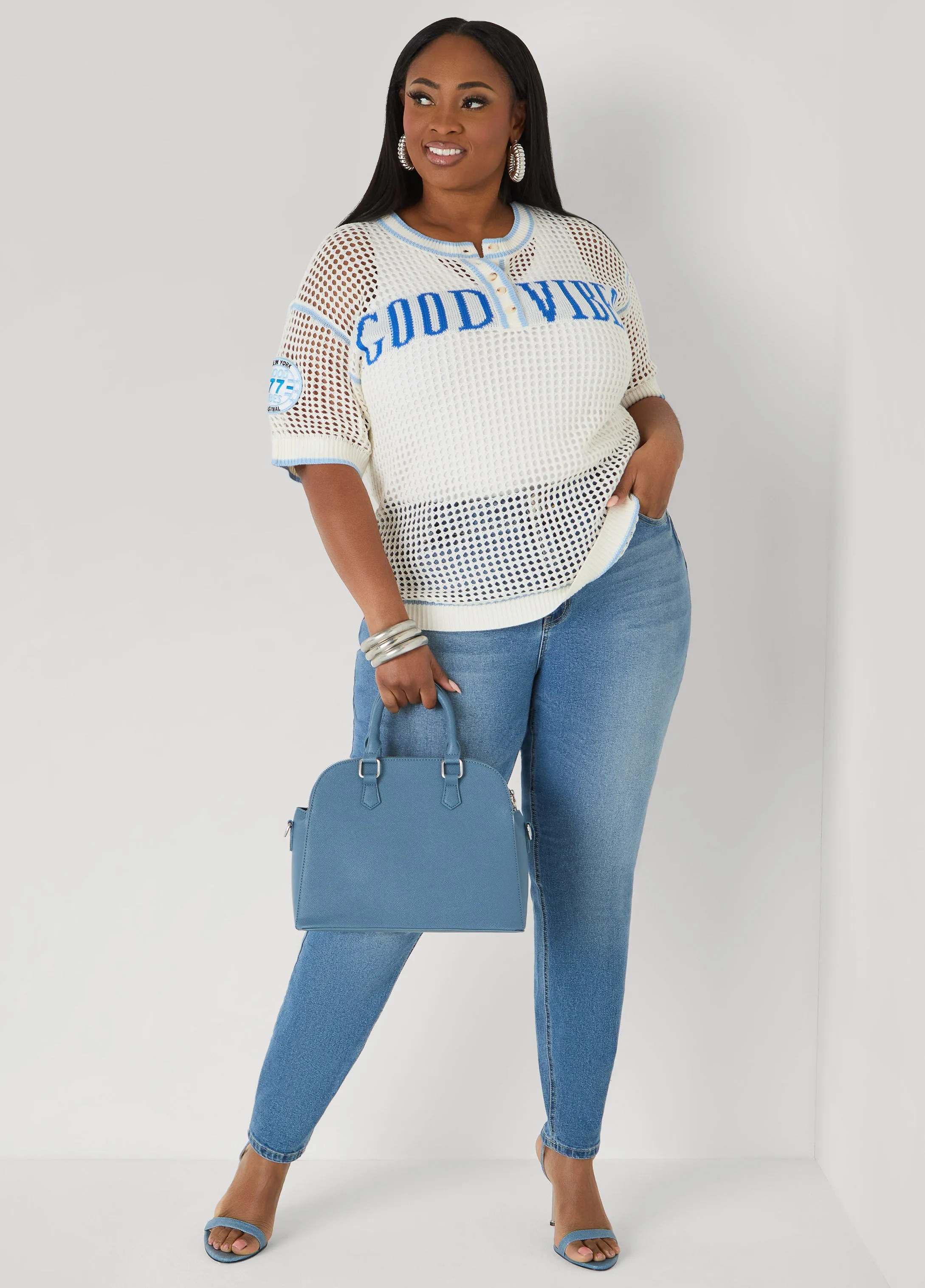 Good Vibes Open Knit Top sold by Ashley Stewart product image thumbnail 4