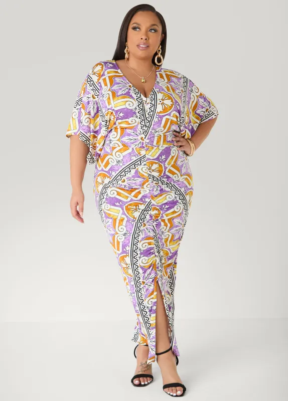 Tall Ruched Printed Maxi Bodycon Dress made by Ashley Stewart