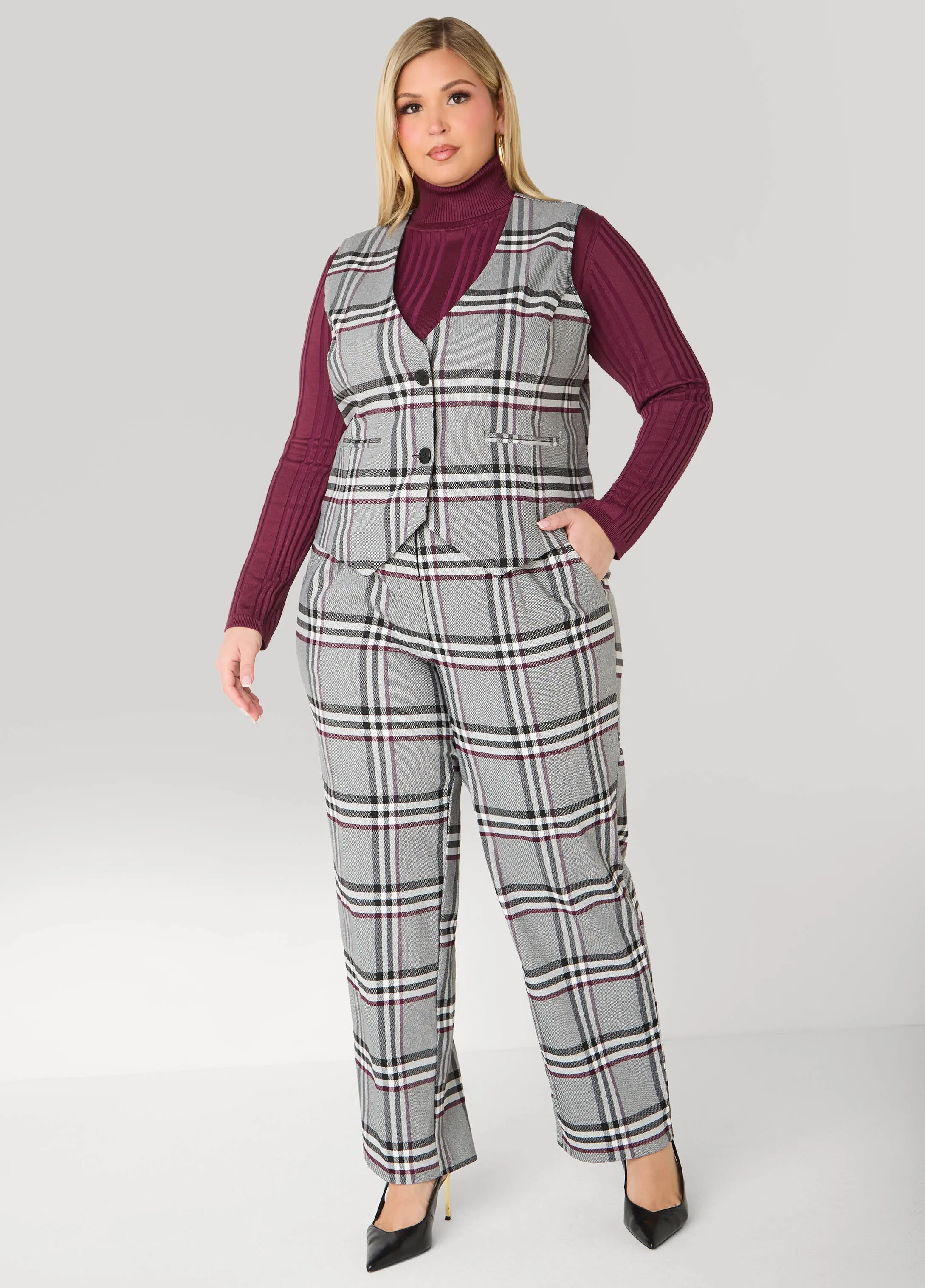 Millennium Plaid Vest sold by Ashley Stewart product image thumbnail 3