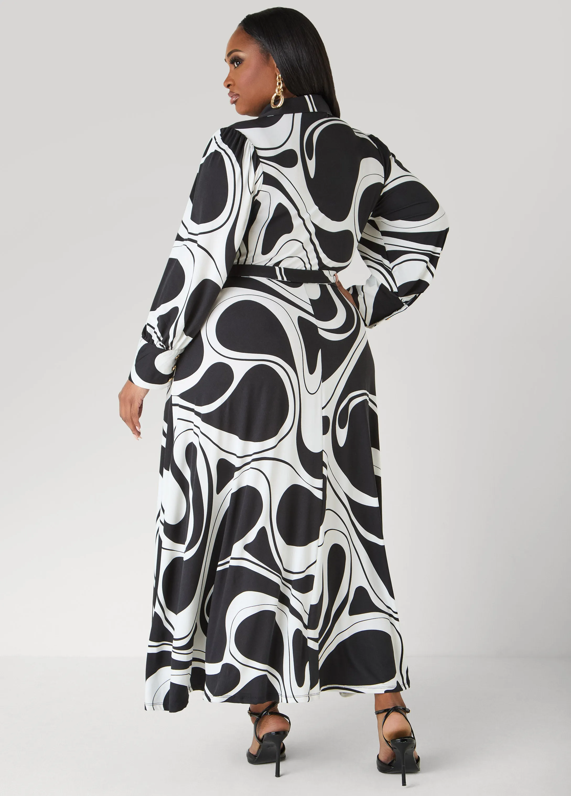 Tall Swirl Print A Line Maxi Shirtdress sold by Ashley Stewart product image thumbnail 2