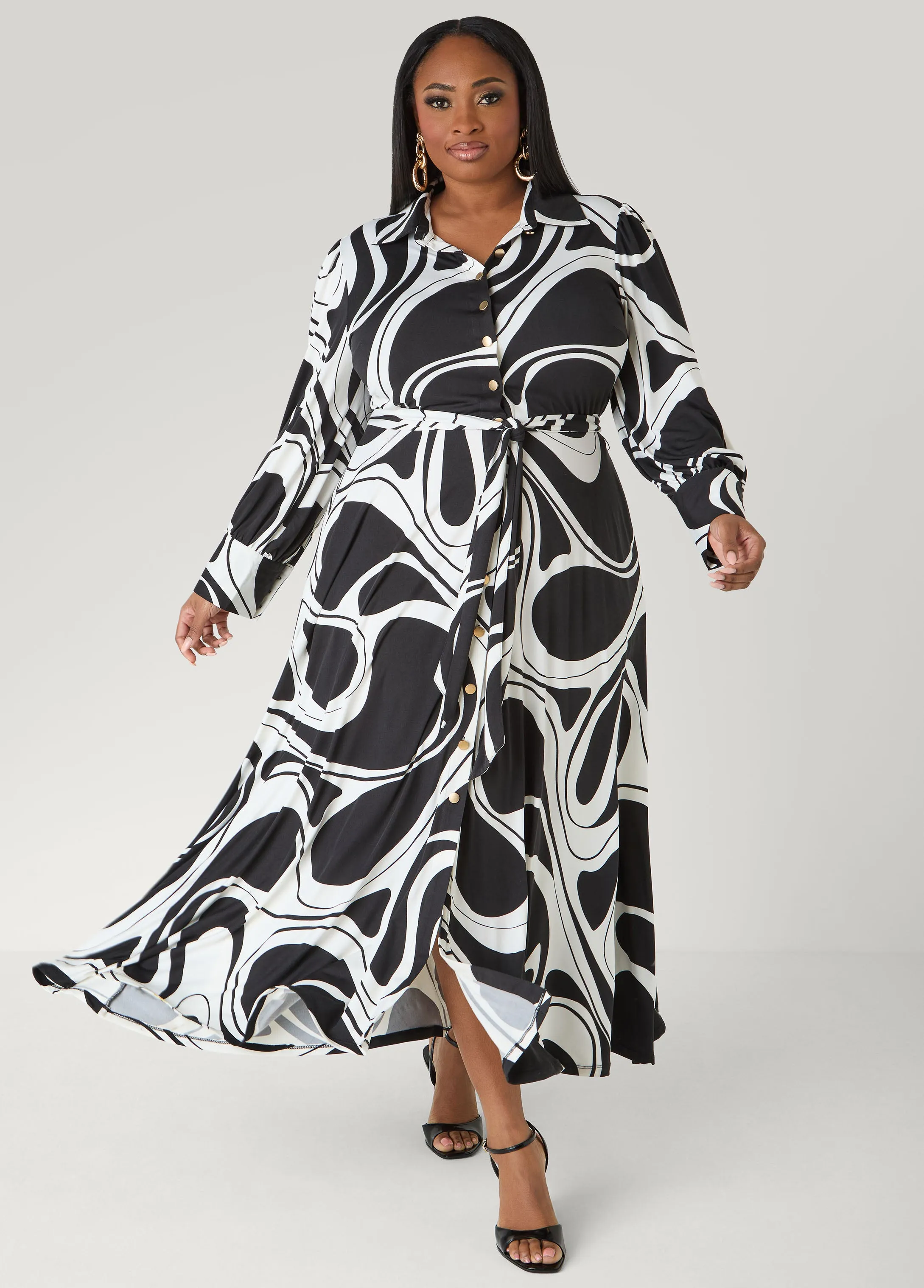 Tall Swirl Print A Line Maxi Shirtdress sold by Ashley Stewart