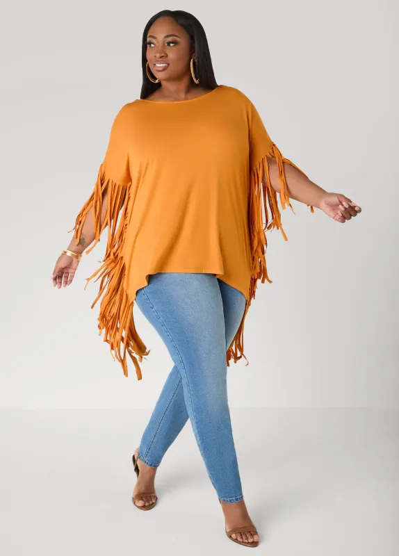 Fringed Oversized T Shirt sold by Ashley Stewart