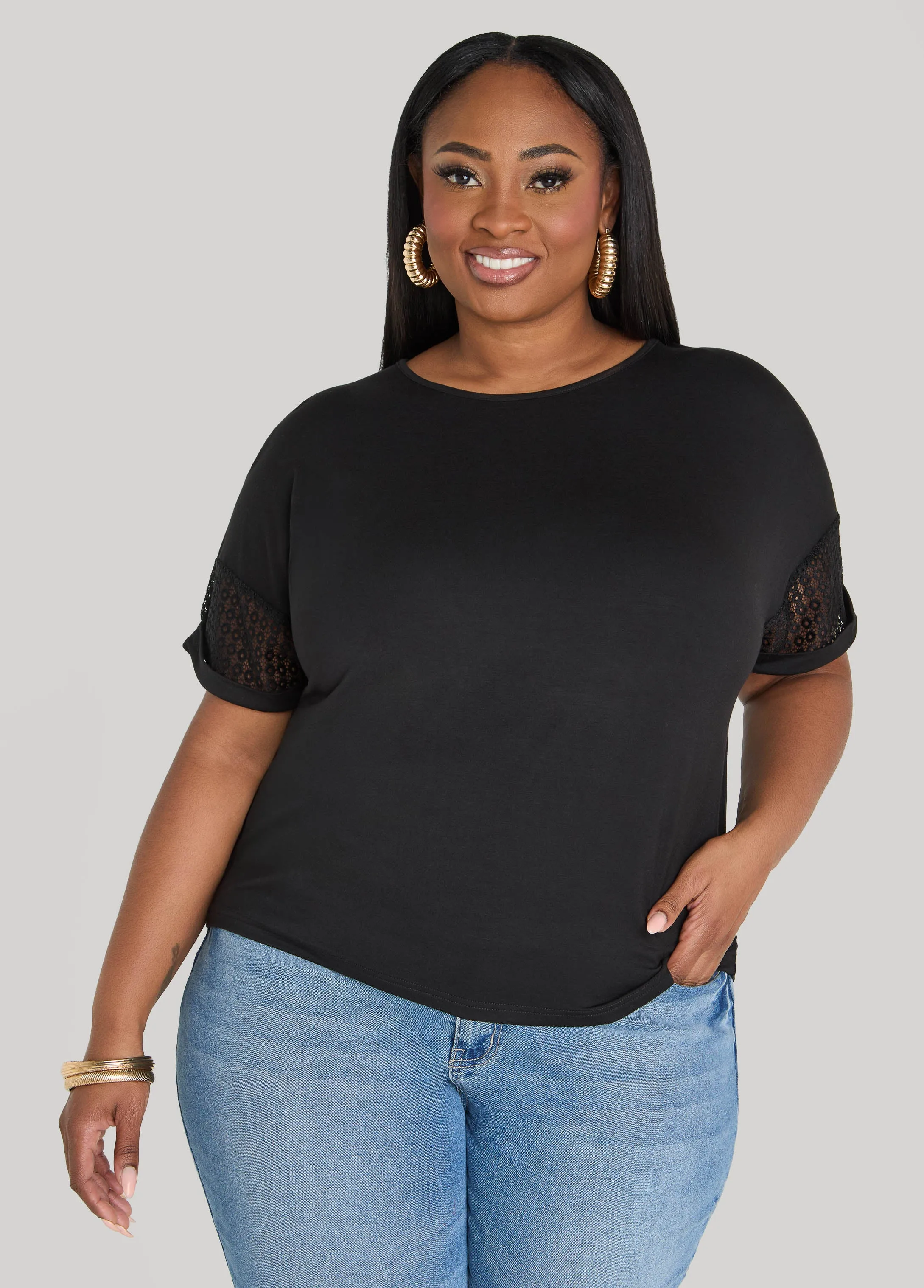 Crochet Paneled T Shirt sold by Ashley Stewart product image thumbnail 5