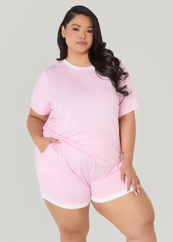 Anne Klein Striped PJs Shorts Set made by Ashley Stewart