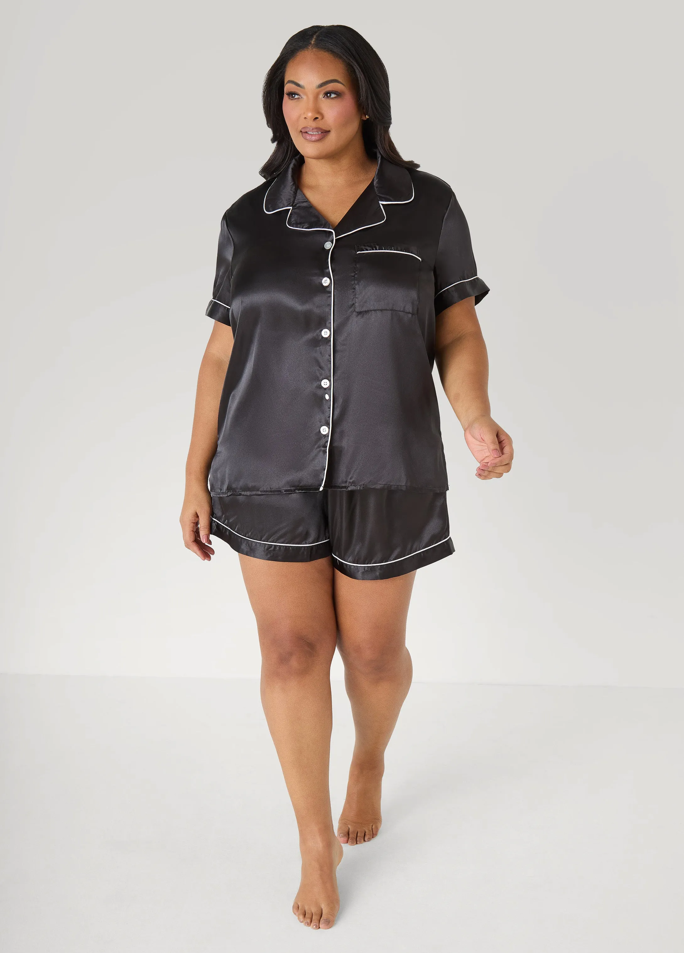 Satin Pajama Shorts Set sold by Ashley Stewart product image thumbnail 3
