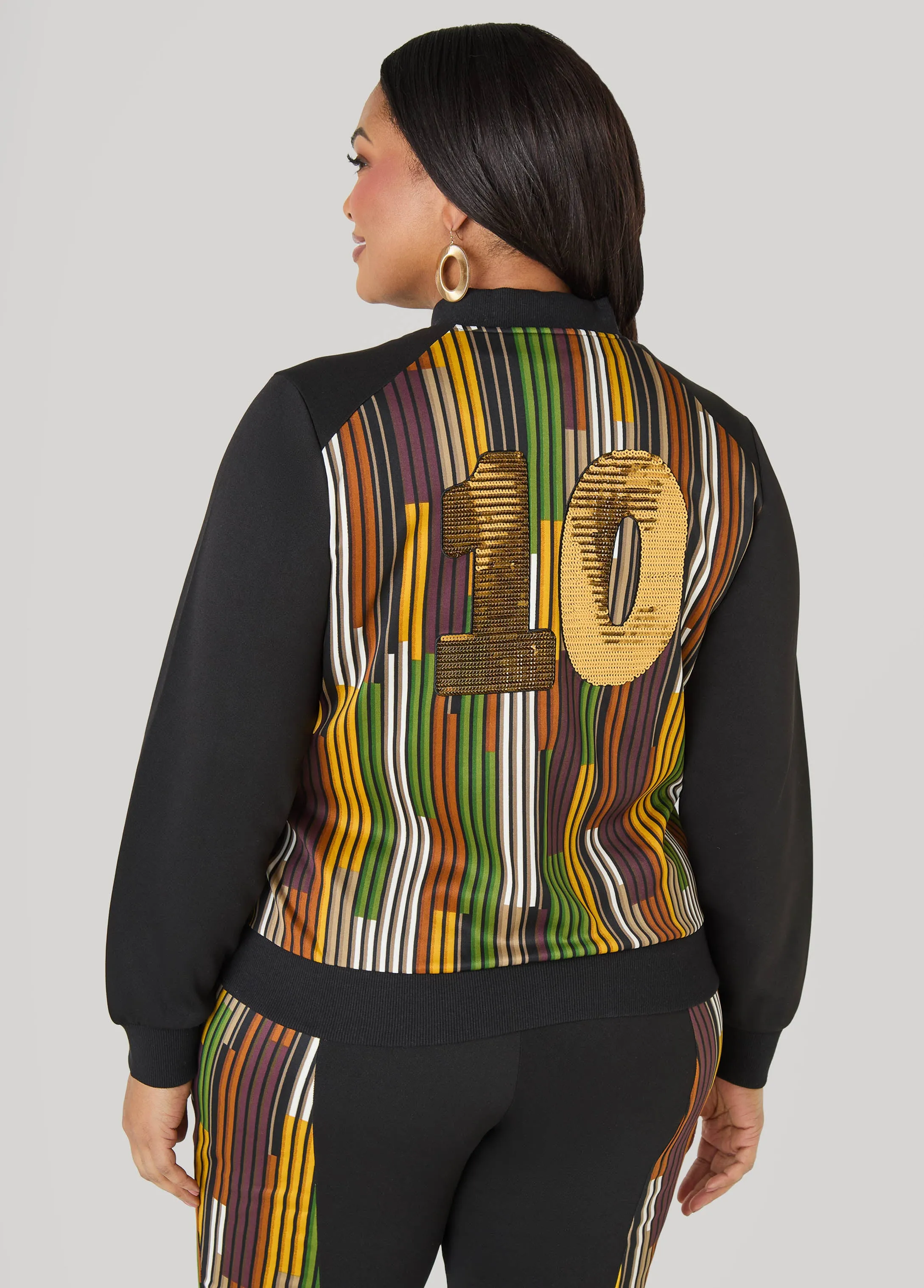 10 Appliqued Striped Track Jacket sold by Ashley Stewart product image thumbnail 5