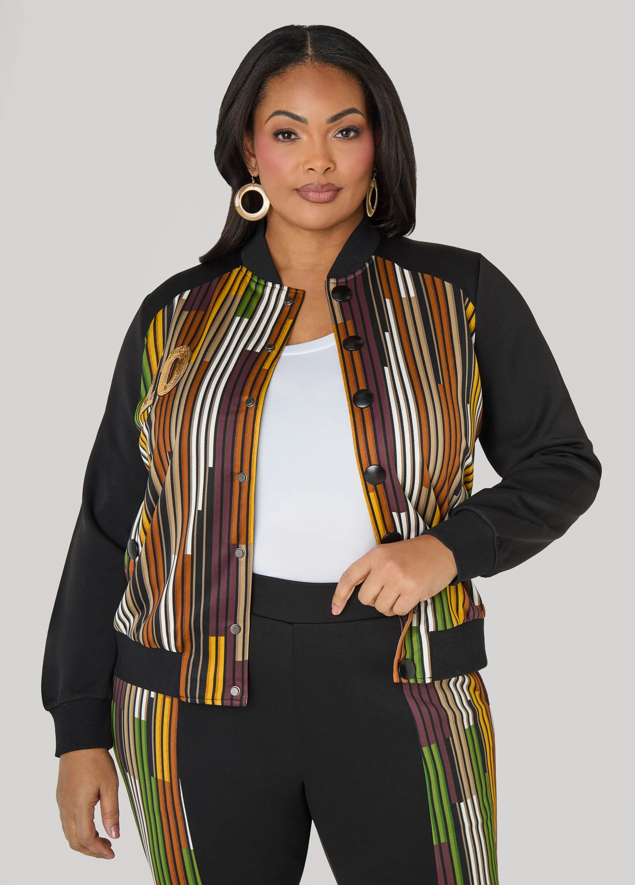 10 Appliqued Striped Track Jacket sold by Ashley Stewart product image thumbnail 4