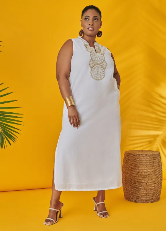 Embroidered Linen Blend Maxi Dress made by Ashley Stewart