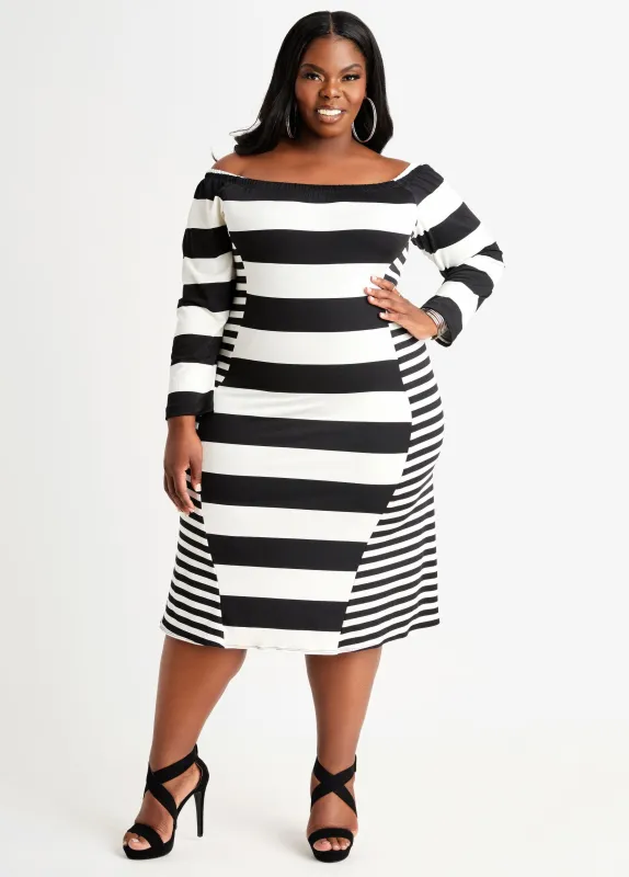 Mixed Stripe Illusion Midi Dress sold by Ashley Stewart