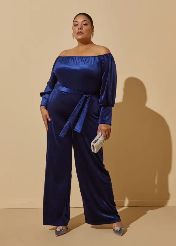Off The Shoulder Velvet Jumpsuit made by Ashley Stewart