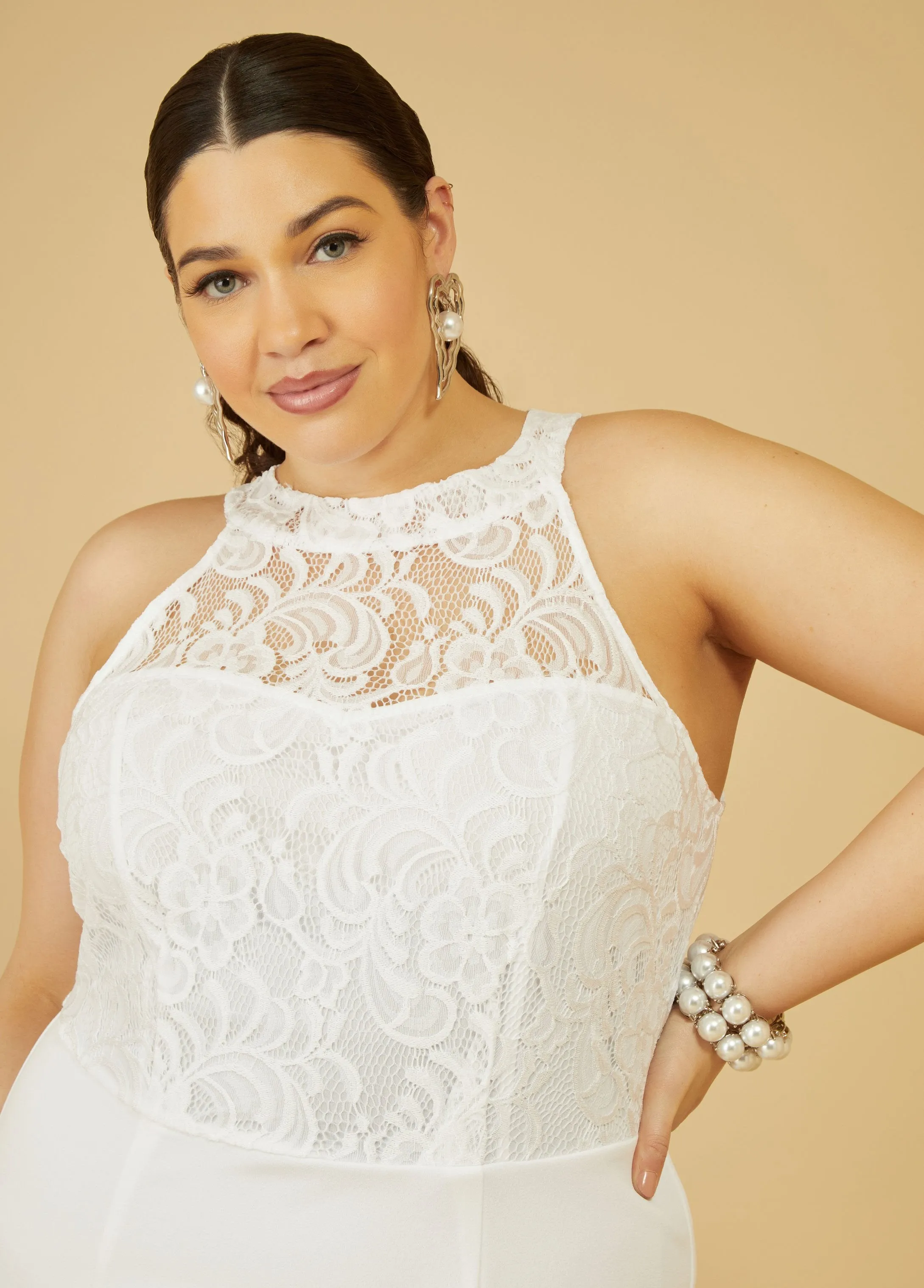 Flounced Lace Paneled Sheath Dress sold by Ashley Stewart product image thumbnail 3