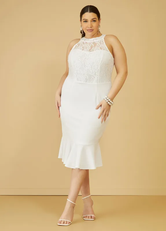 Flounced Lace Paneled Sheath Dress made by Ashley Stewart