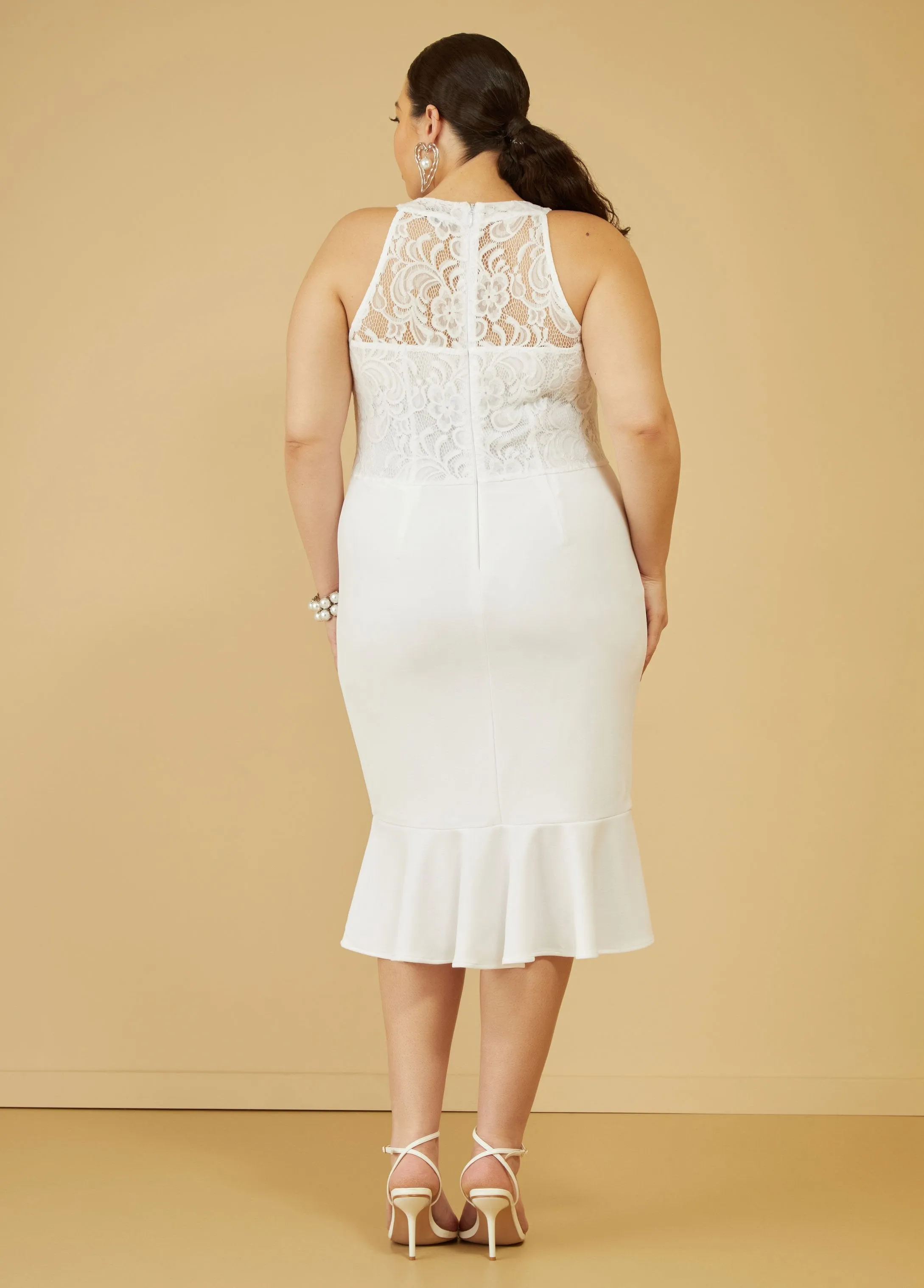 Flounced Lace Paneled Sheath Dress sold by Ashley Stewart product image thumbnail 2