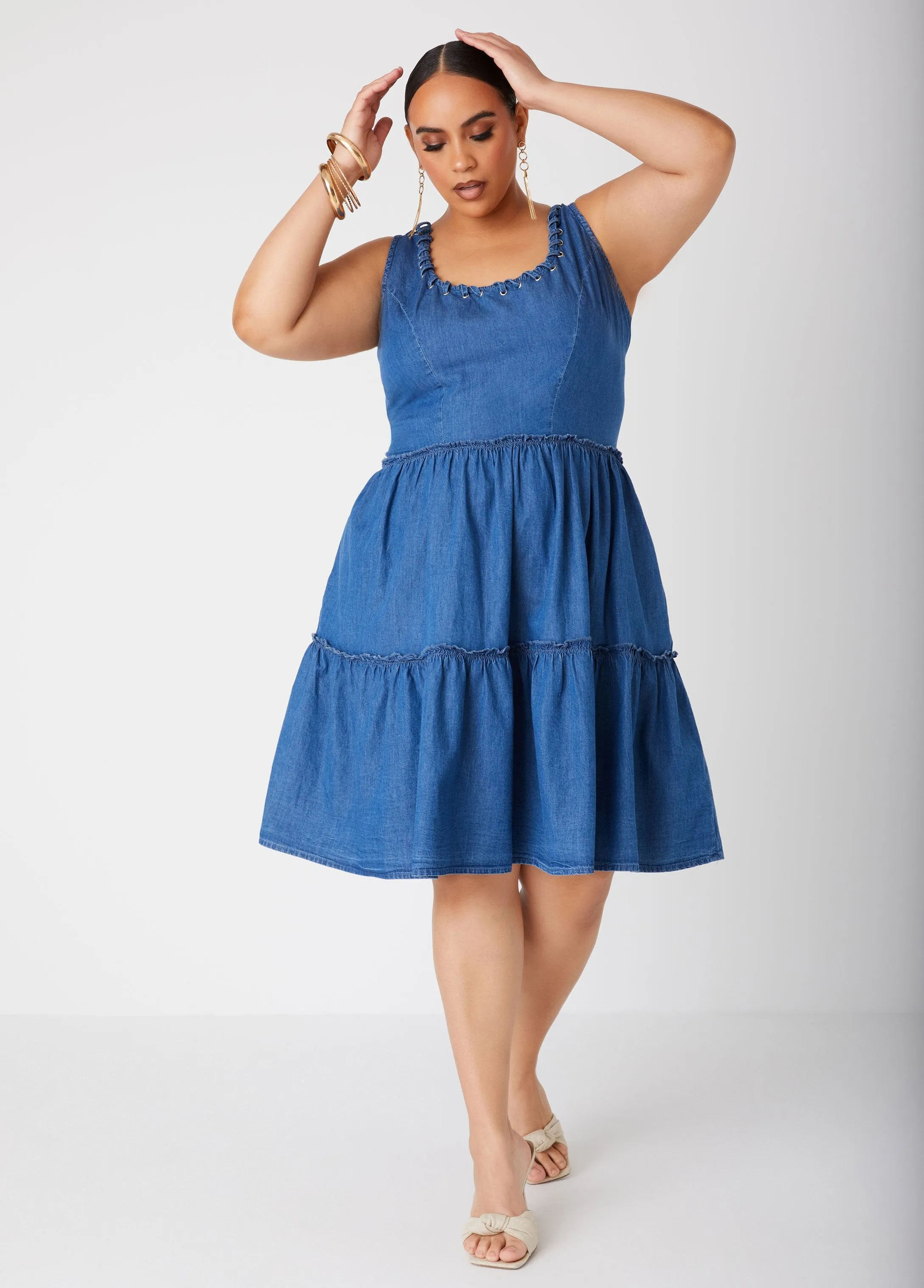 Lace Up Chambray Dress sold by Ashley Stewart product image thumbnail 4