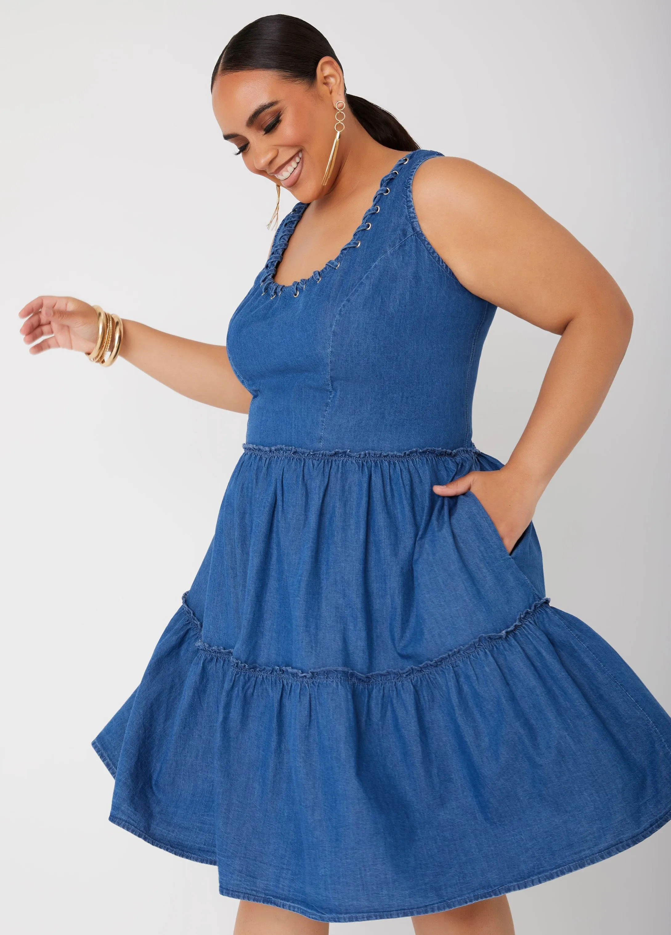 Lace Up Chambray Dress sold by Ashley Stewart