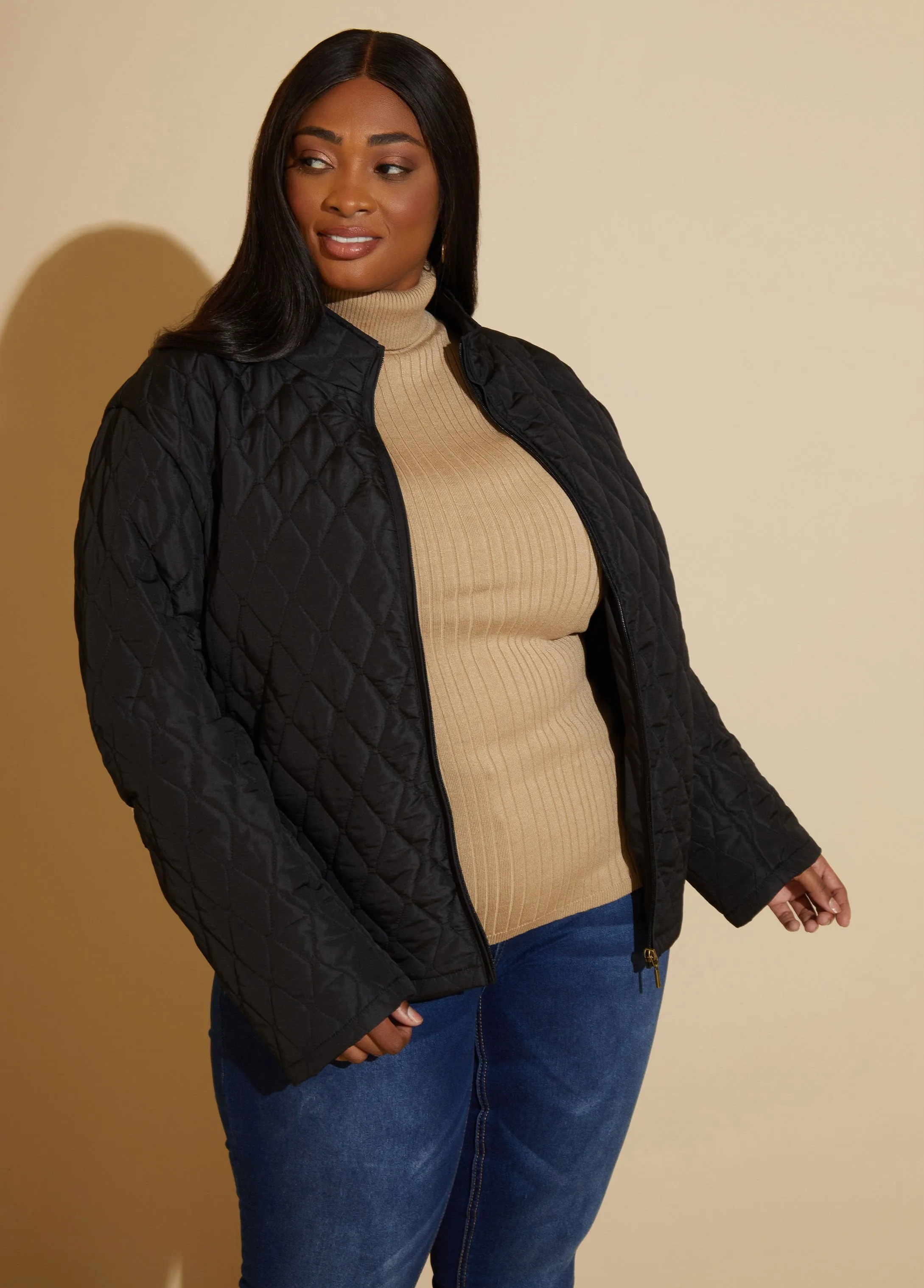 Knit Paneled Quilted Coat sold by Ashley Stewart product image thumbnail 3