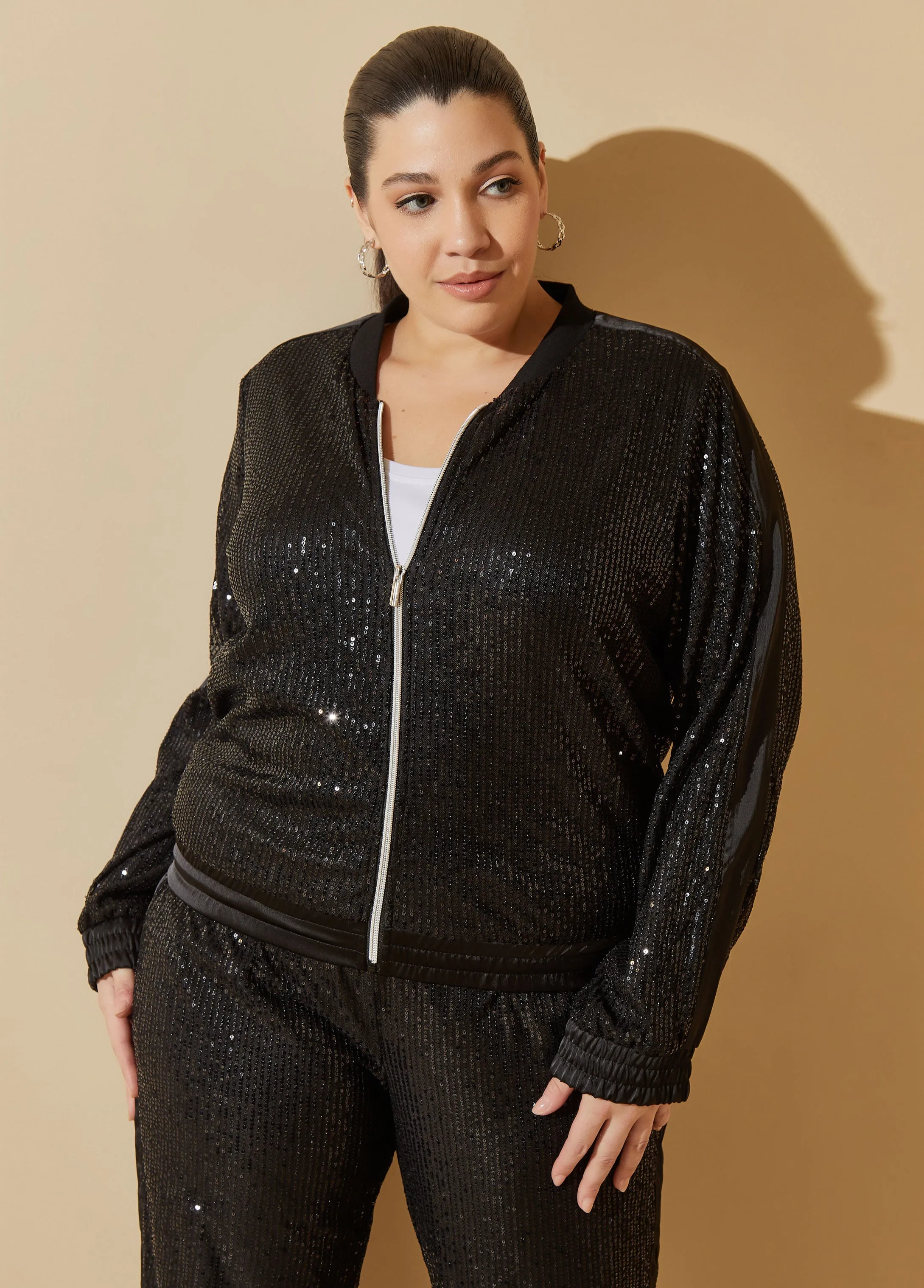 Sequined Track Jacket sold by Ashley Stewart product image thumbnail 4