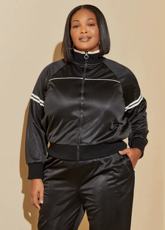 Striped Cropped Track Jacket made by Ashley Stewart