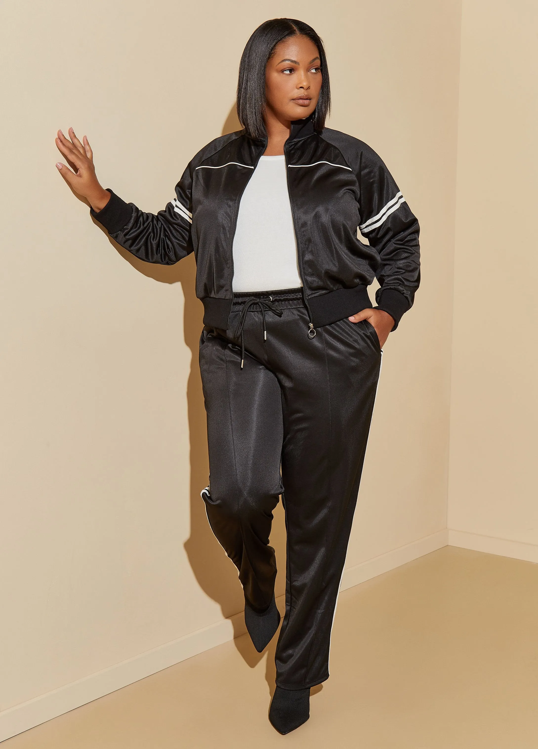 Striped Cropped Track Jacket sold by Ashley Stewart product image thumbnail 4
