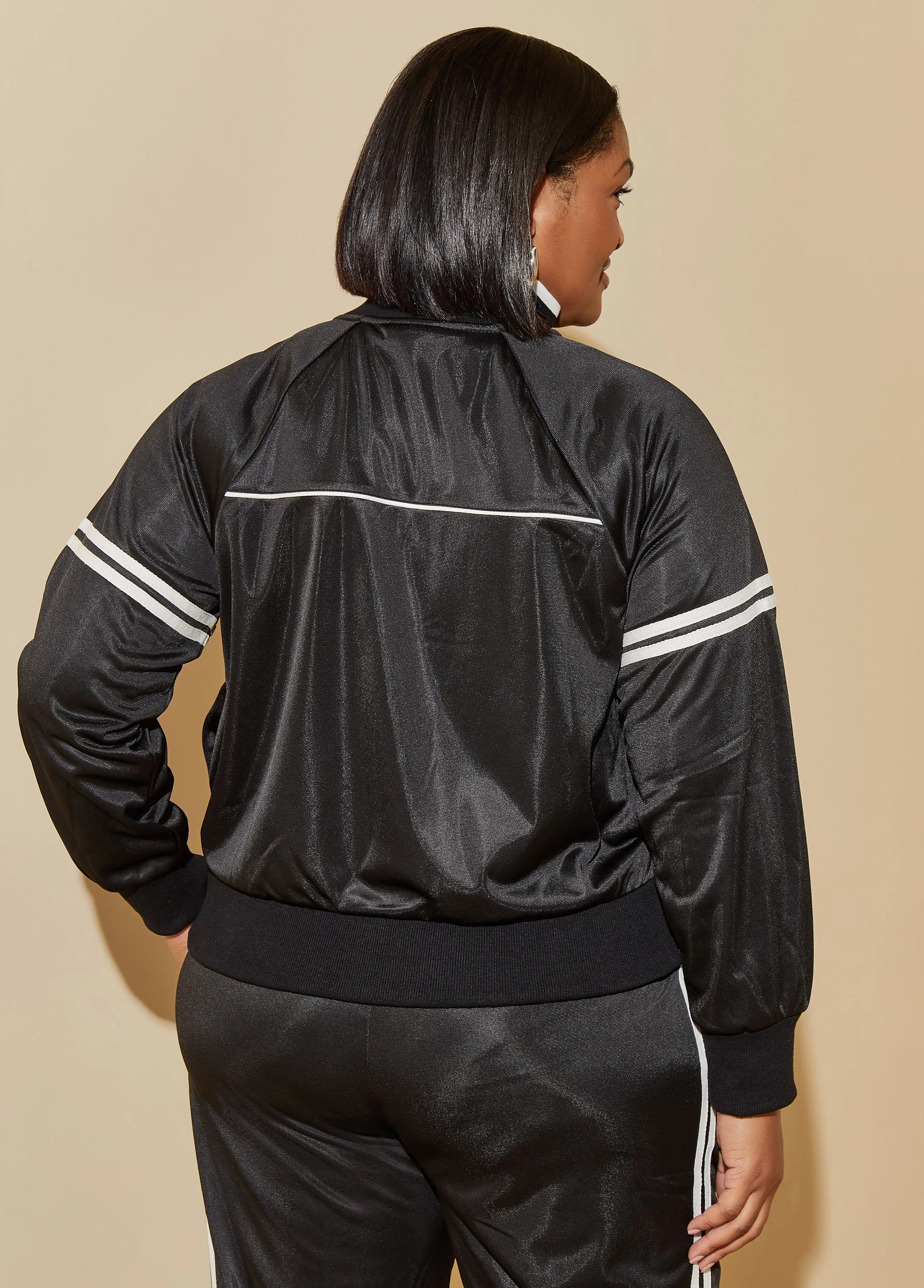 Striped Cropped Track Jacket sold by Ashley Stewart product image thumbnail 2