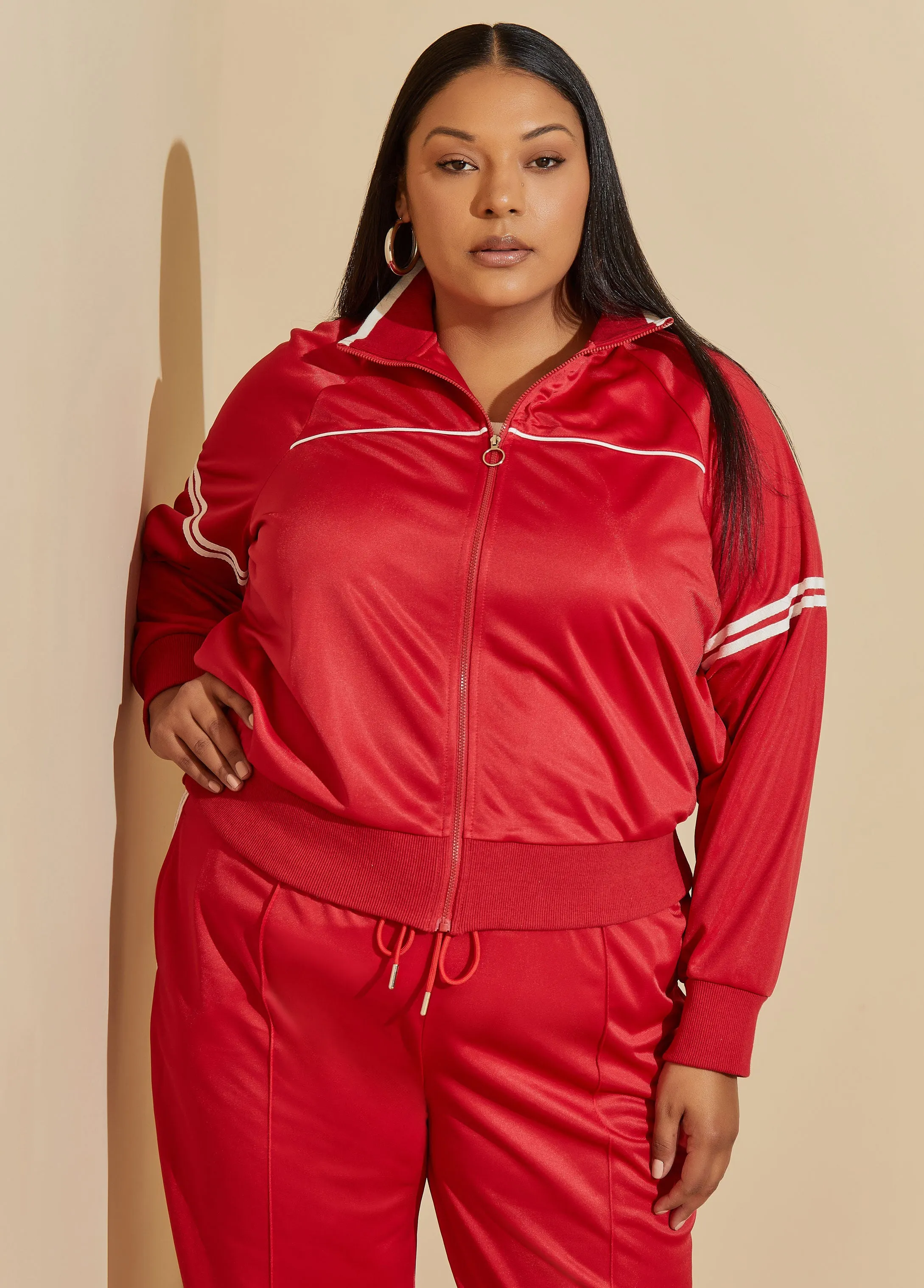 Striped Cropped Track Jacket sold by Ashley Stewart product image thumbnail 5