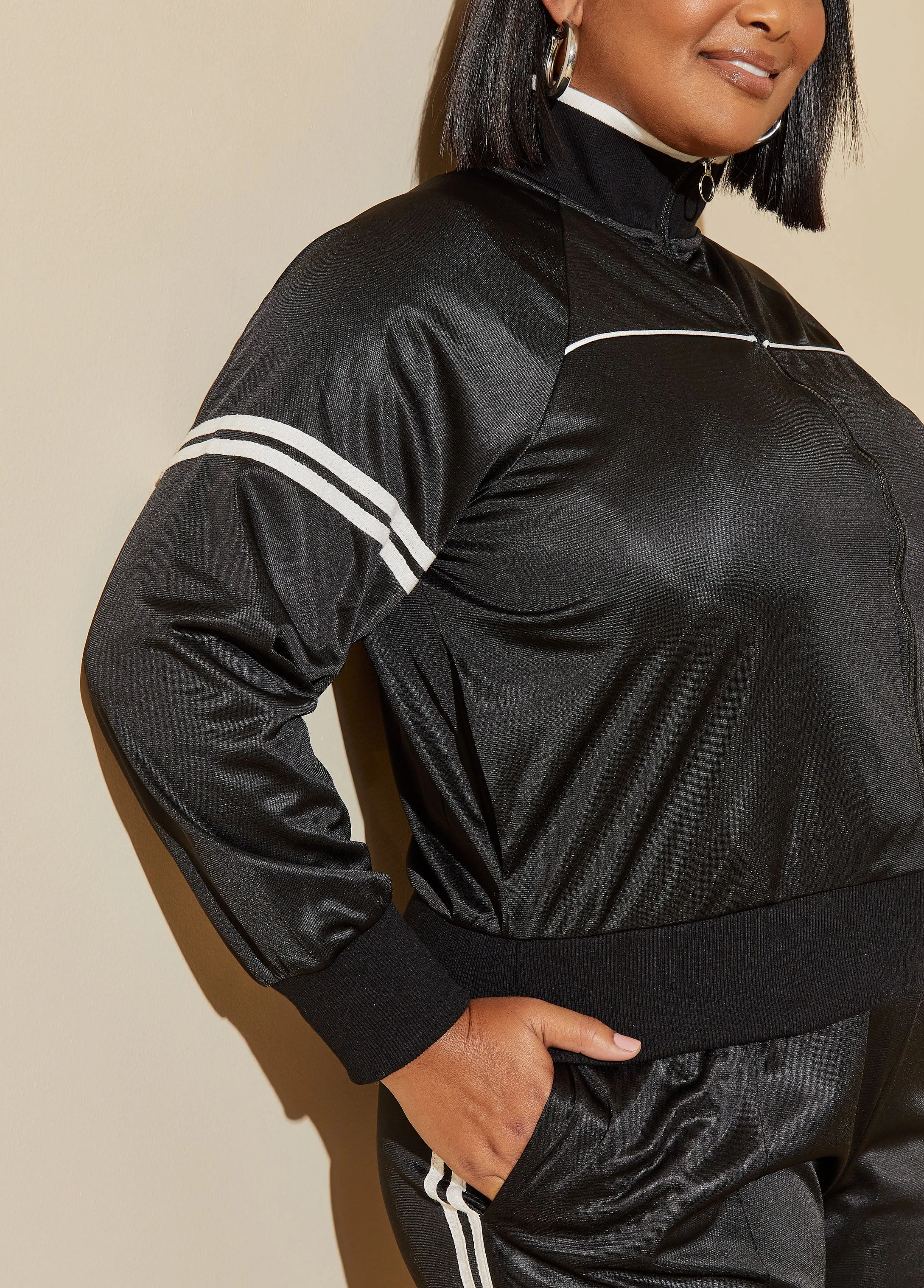 Striped Cropped Track Jacket sold by Ashley Stewart product image thumbnail 3