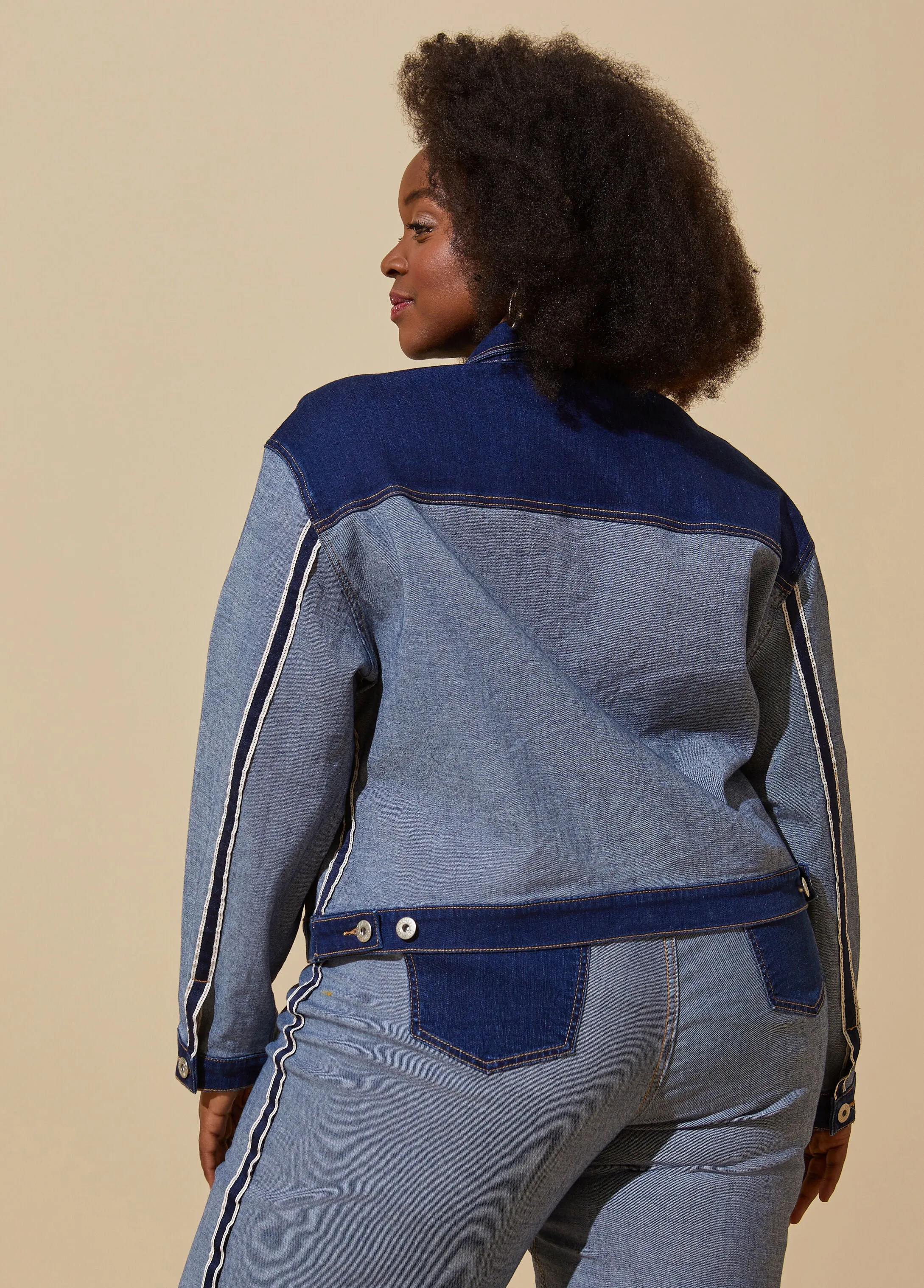 Two Tone Stretch Denim Jacket sold by Ashley Stewart product image thumbnail 2