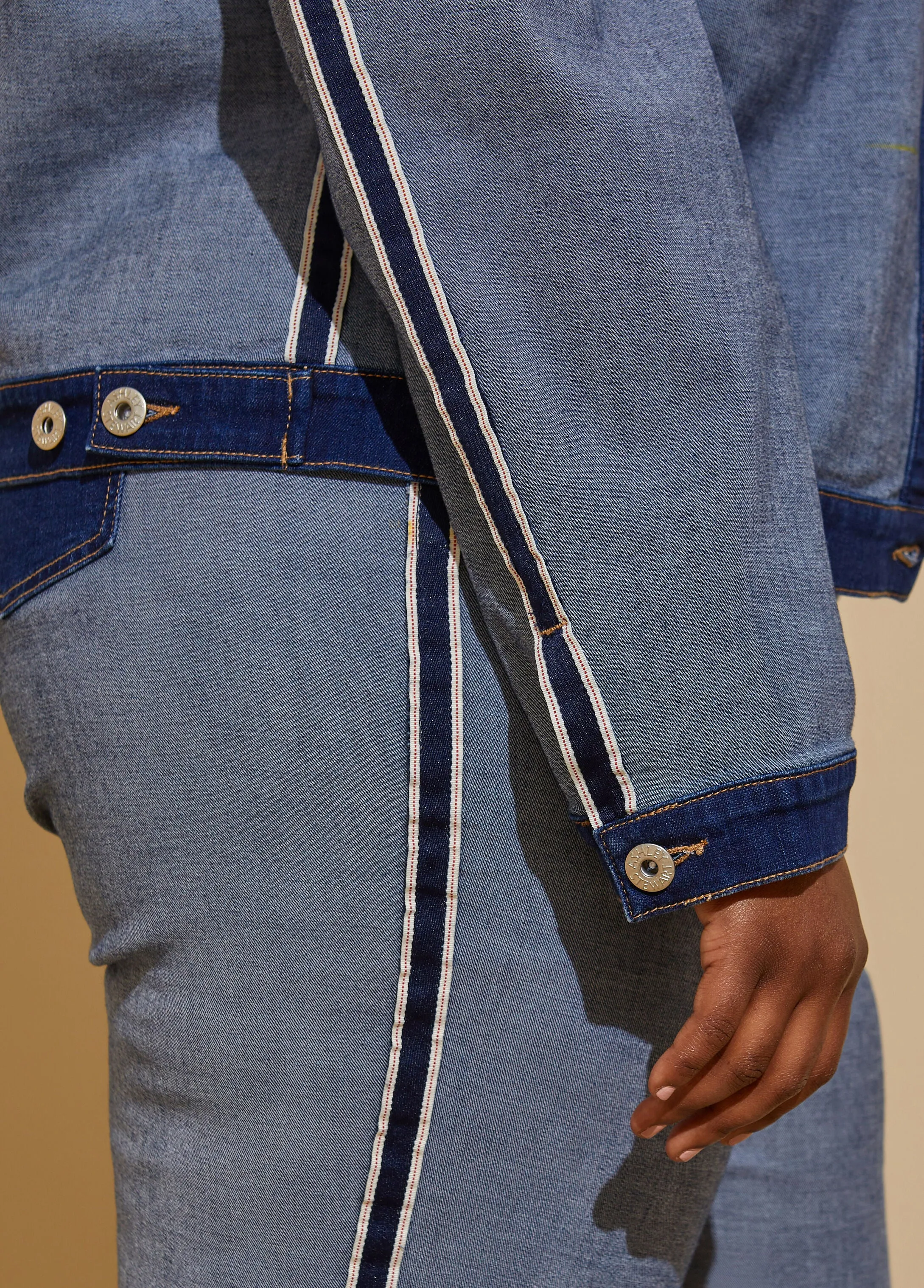 Two Tone Stretch Denim Jacket sold by Ashley Stewart product image thumbnail 5