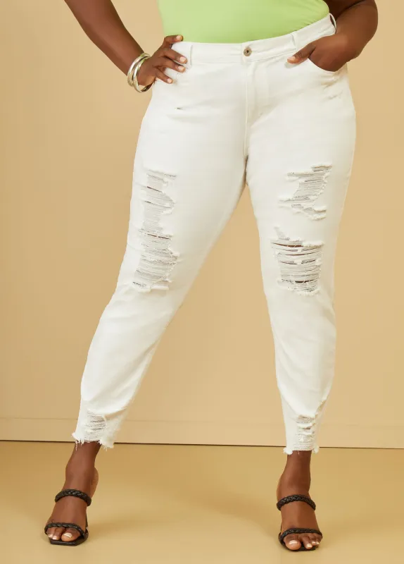 Mid Rise Distressed Skinny Jeans made by Ashley Stewart