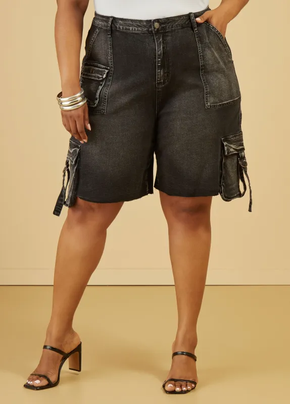 High Rise Cargo Denim Shorts sold by Ashley Stewart