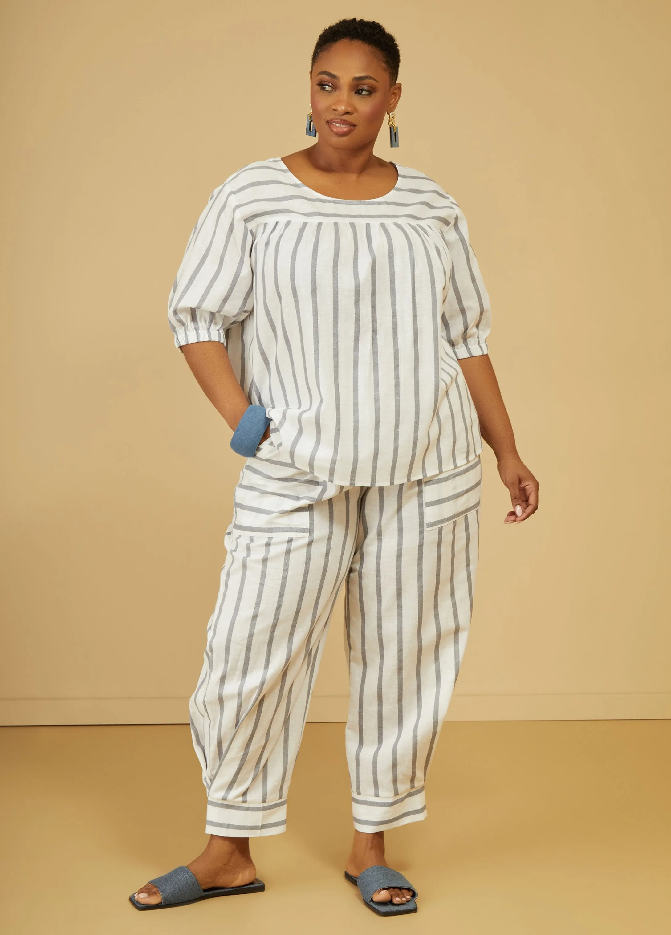 Striped Linen Blend Top sold by Ashley Stewart product image thumbnail 3